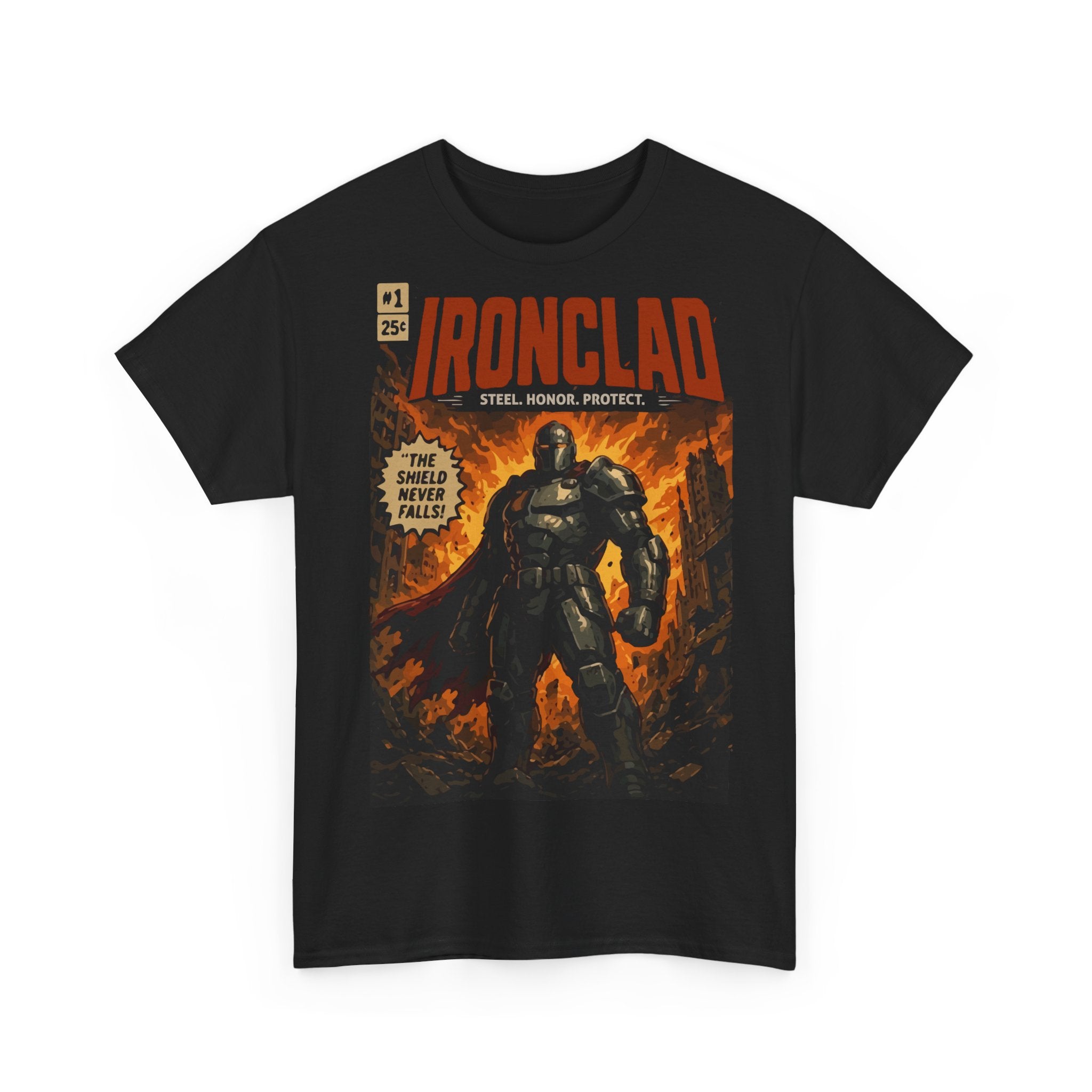 Ironclad Comic-Style T-Shirt — Vintage Superhero Graphic Tee
