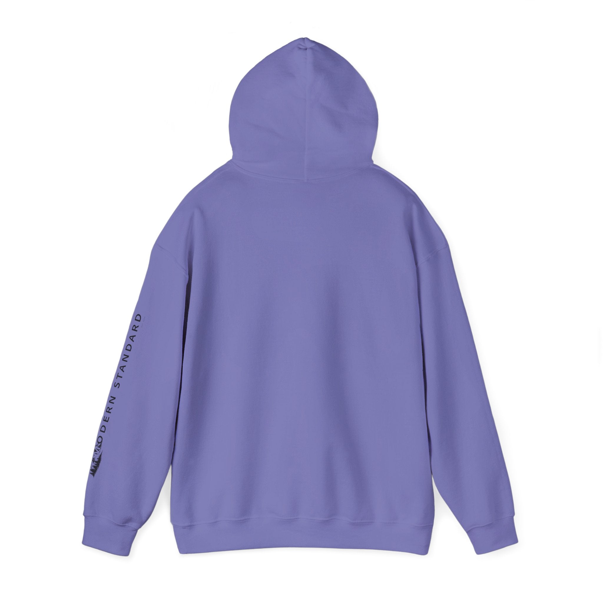 Modern Standard MS Logo Hoodie — Minimal White Pullover with Sleeve Graphic