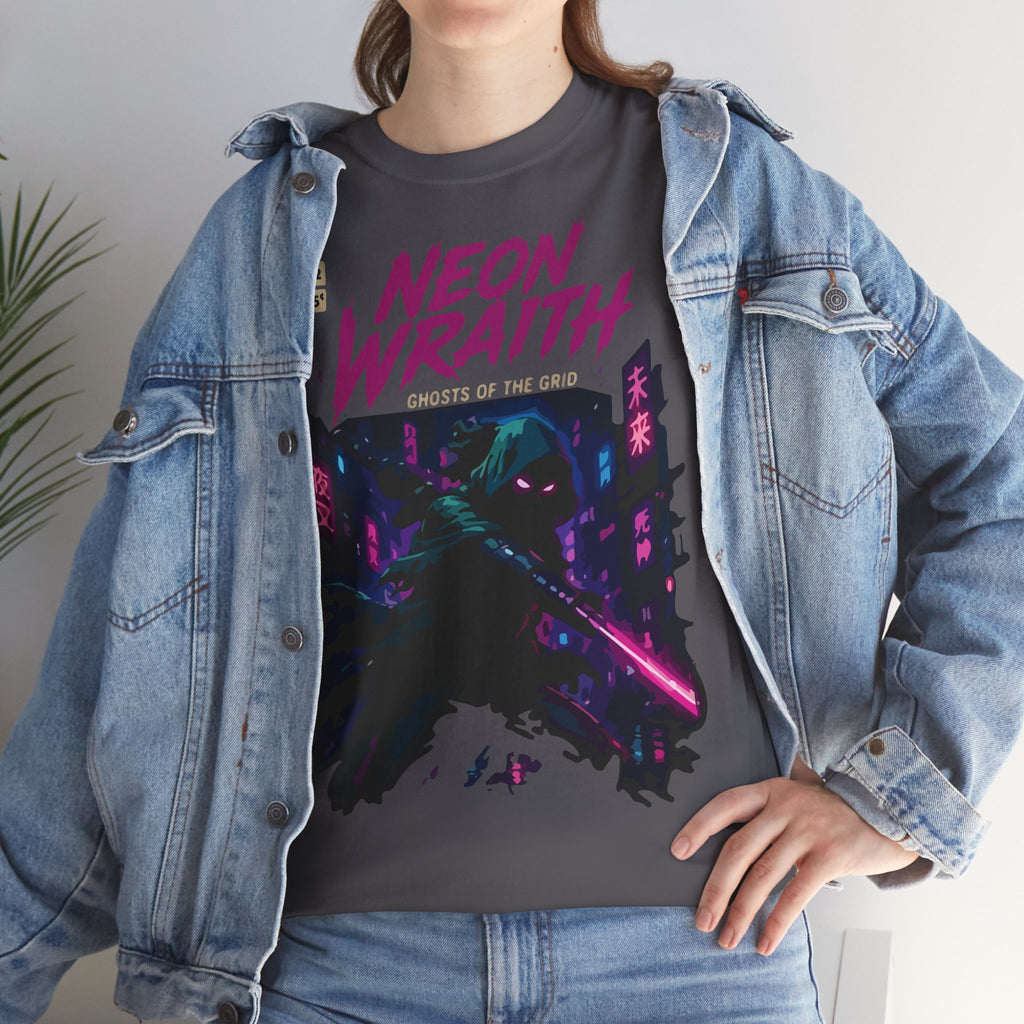 Neon Wraith T-Shirt — Cyberpunk Samurai Graphic Tee ("Neon Wraith: Ghosts of the Grid")
