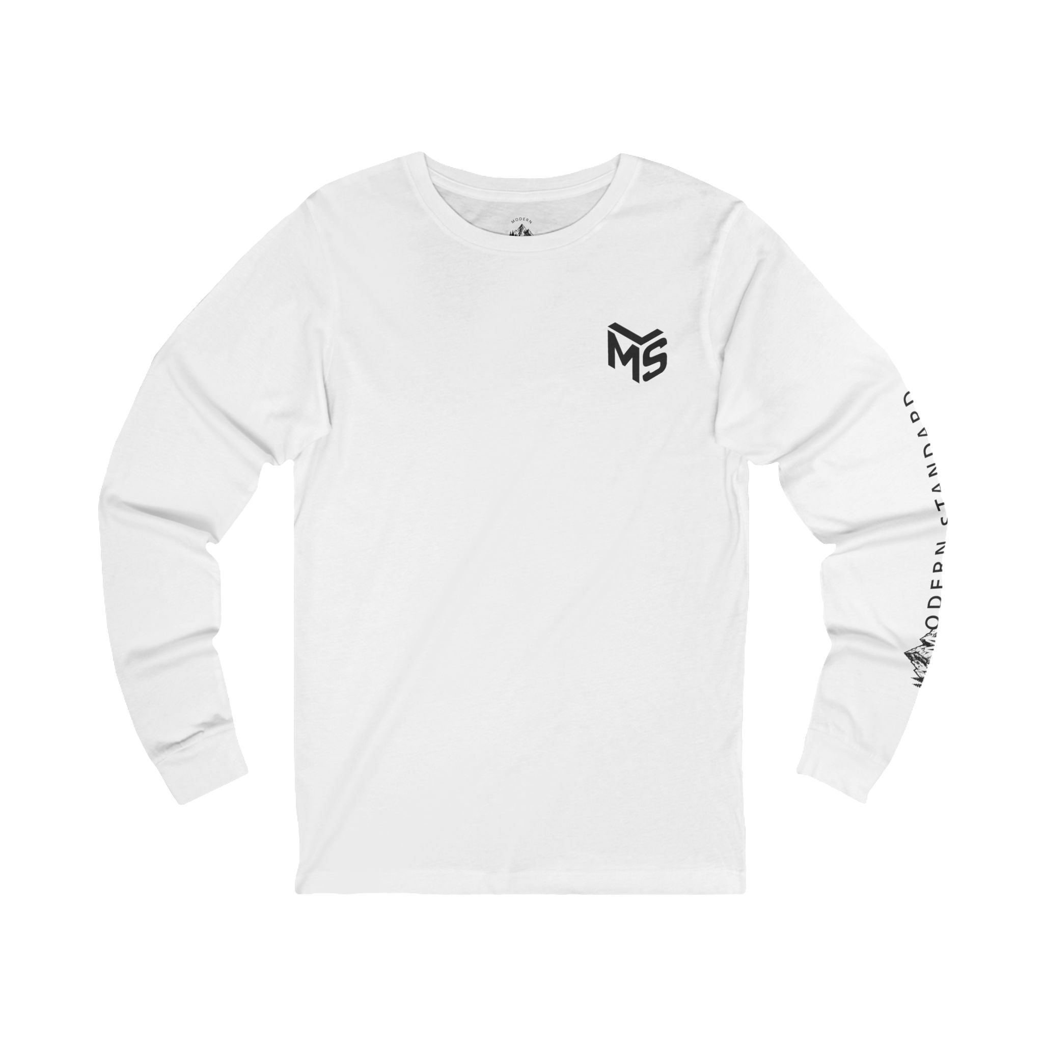 MS Minimalist Logo Long Sleeve Tee — White Graphic Shirt with Sleeve Text
