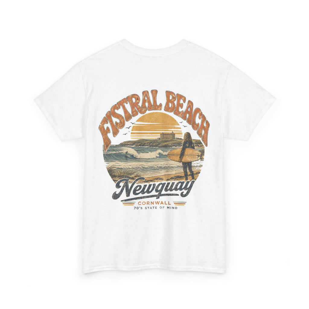 Fistral Beach '70's Surf Tee — Small Surfboard Cross Logo T-Shirt
