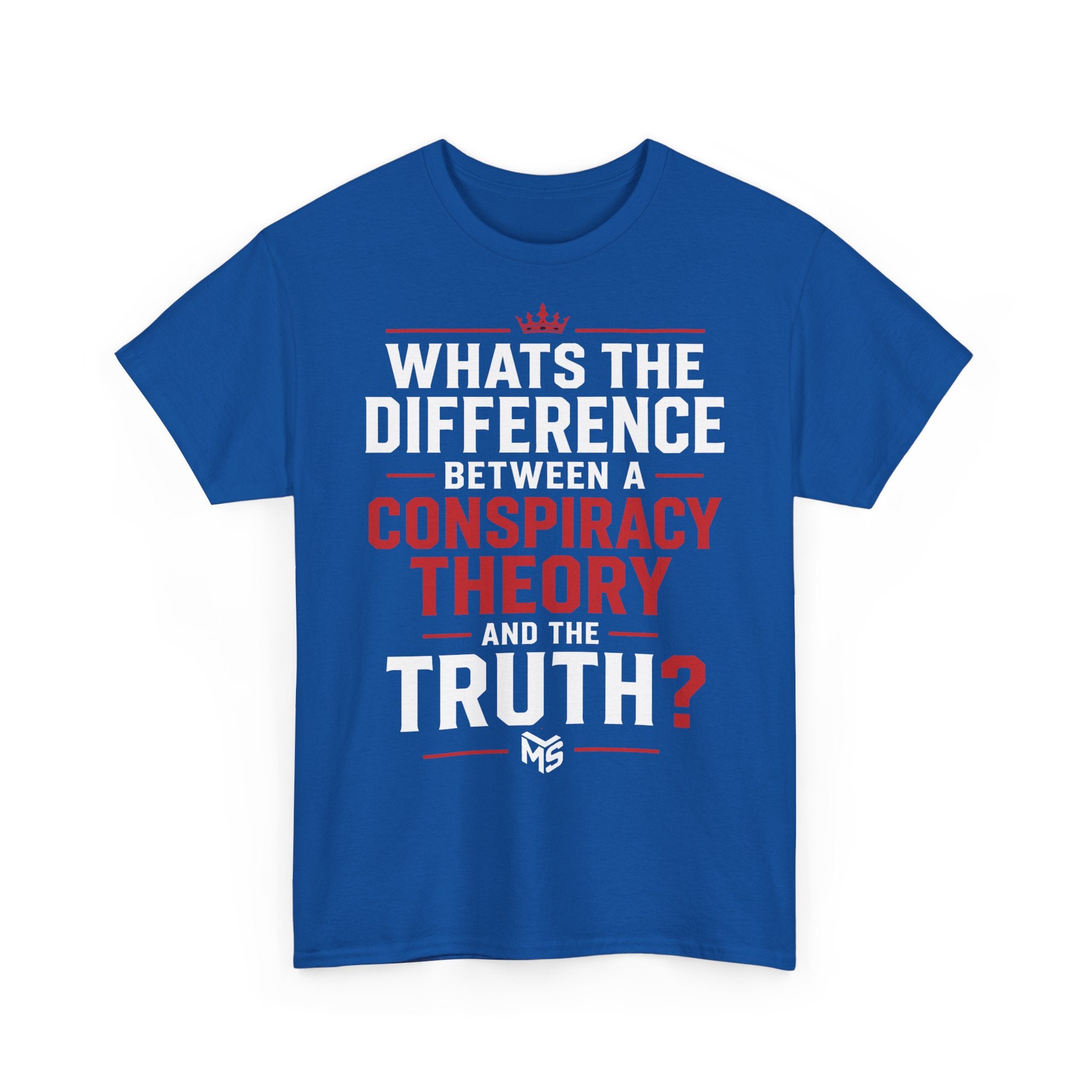 Conspiracy Theory Tee — Vintage Red Text Graphic T-Shirt (Back: “6 Months.”)
