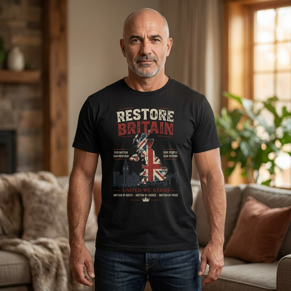 Mens Restore Britain T‑Shirt — Union Jack Vintage Patriotic Tee