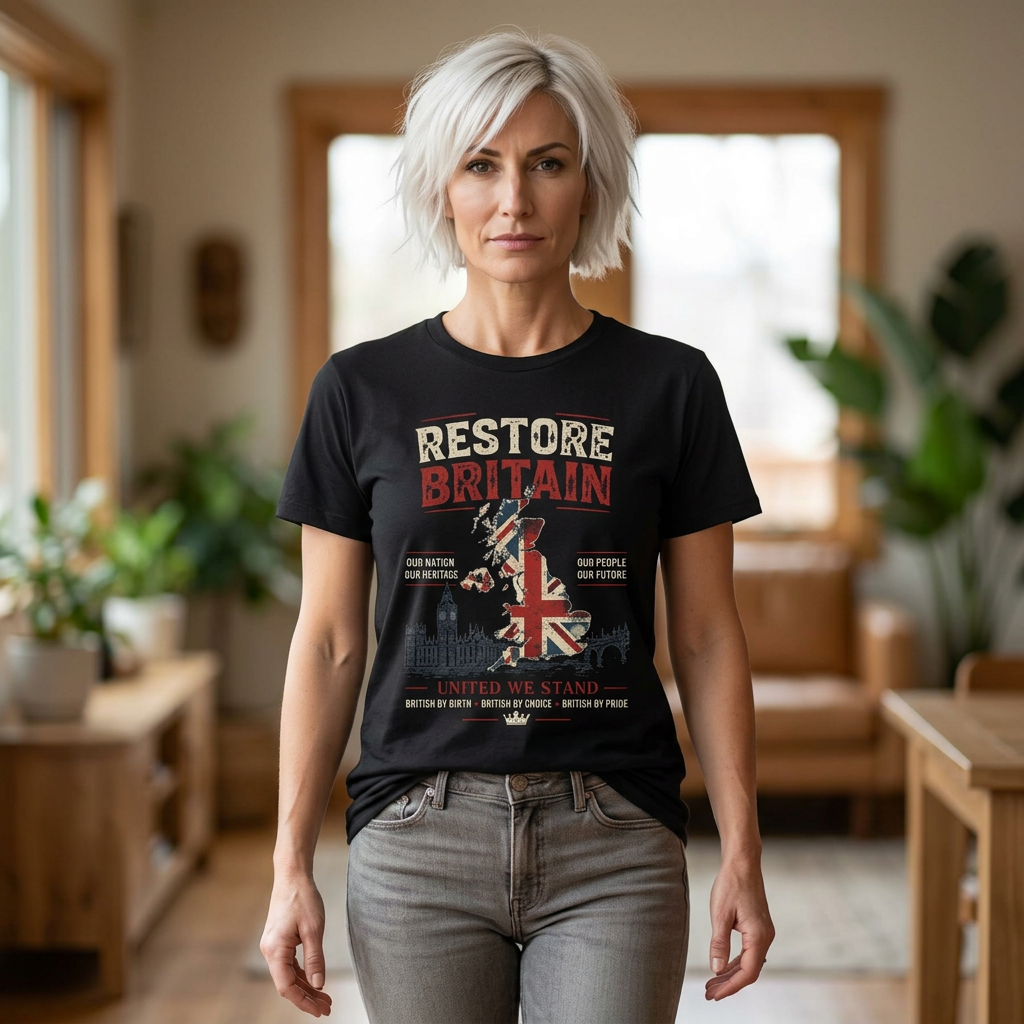 Mens Restore Britain T‑Shirt — Union Jack Vintage Patriotic Tee