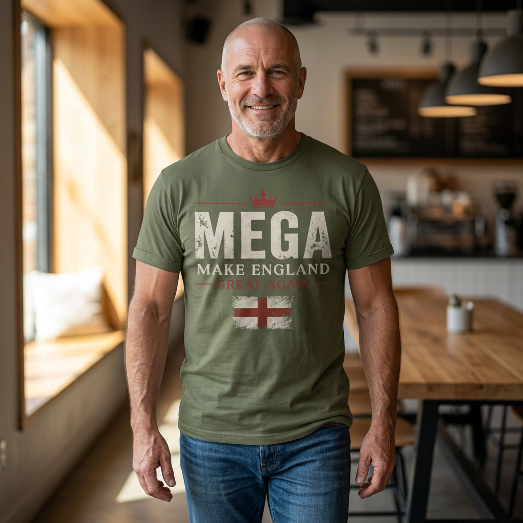 Mens MEGA Make England Great Again T‑Shirt — Union Jack Vintage Patriotic Tee