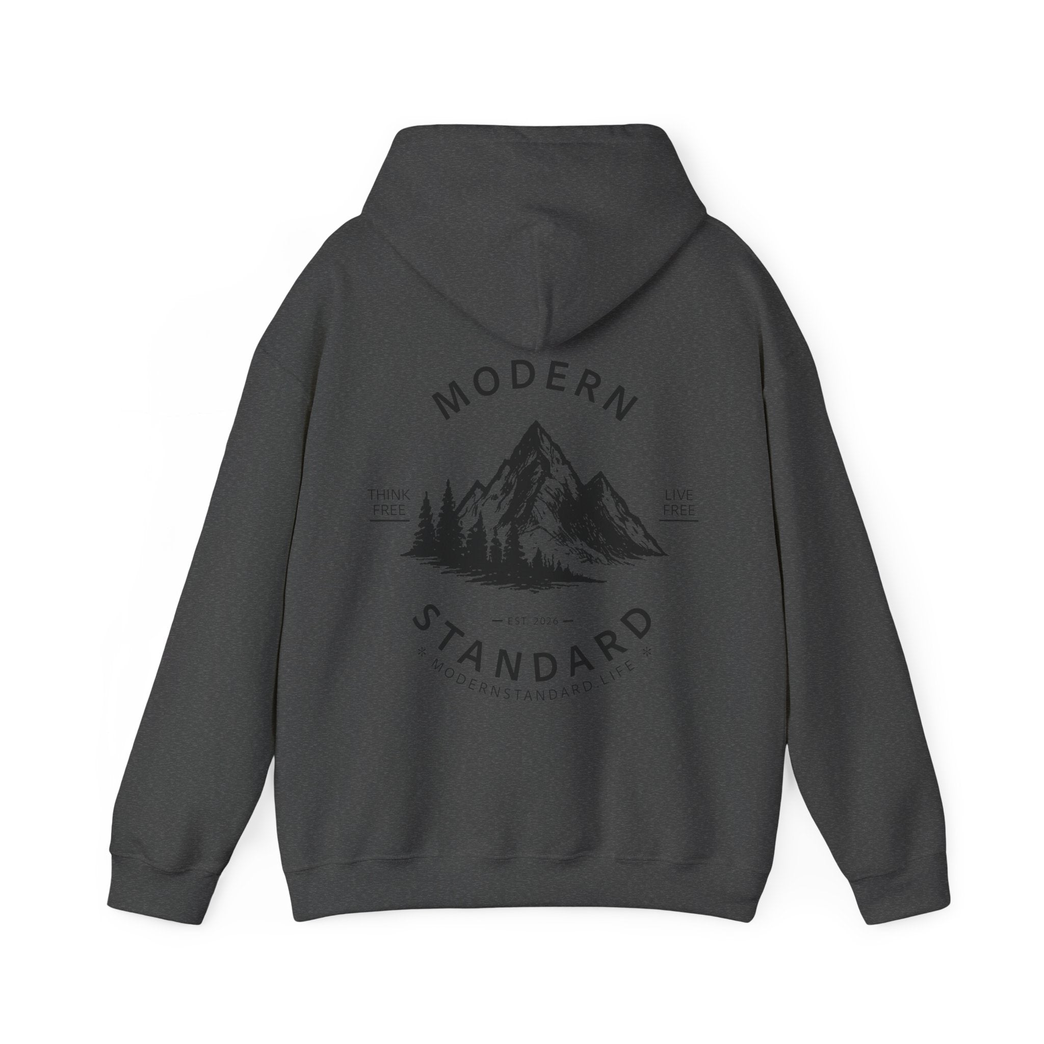 Modern Standard MS Logo Hoodie — Minimal White Pullover with Sleeve Graphic