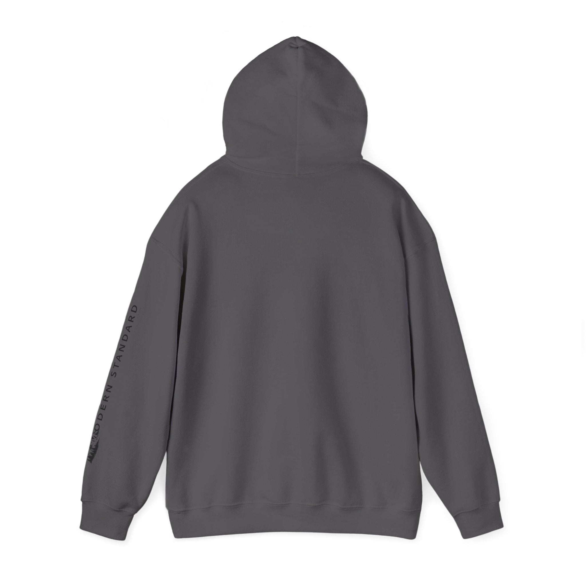 Modern Standard MS Logo Hoodie — Minimal White Pullover with Sleeve Graphic