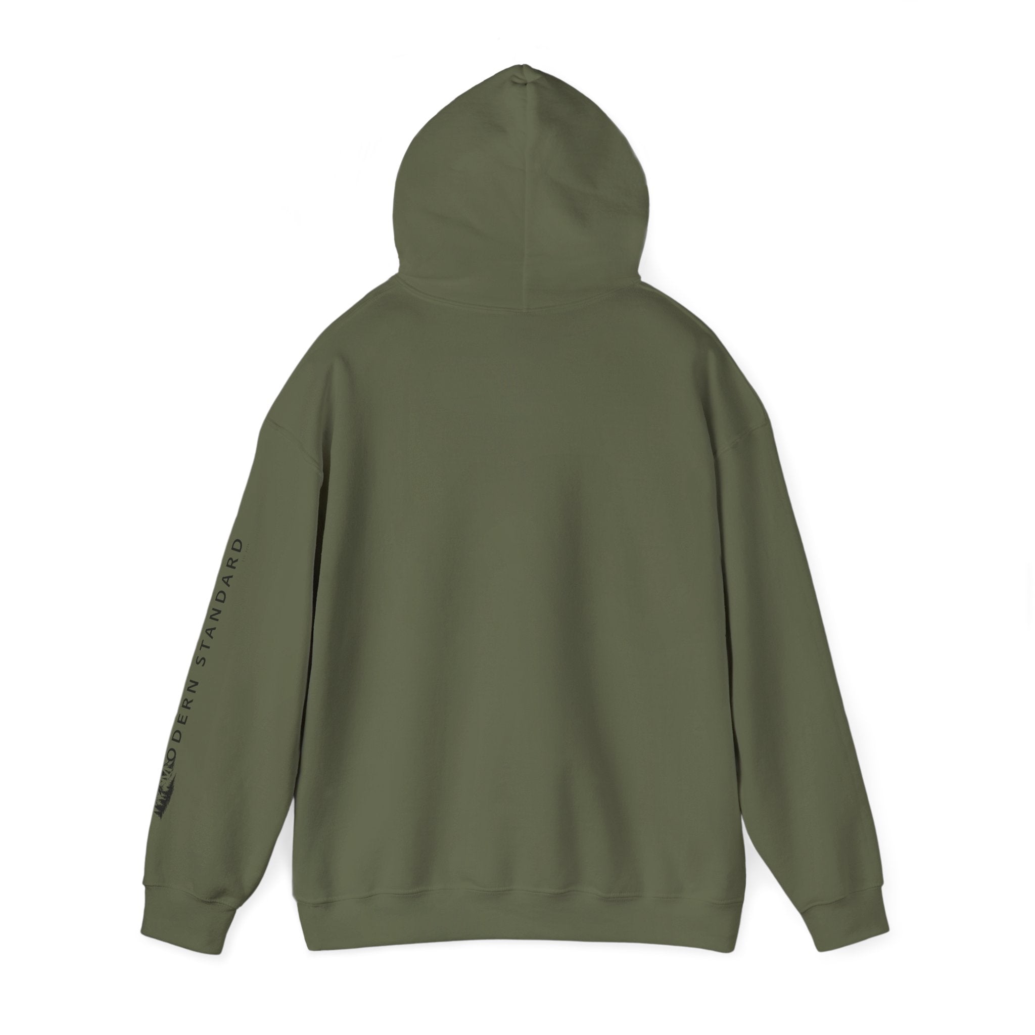 Modern Standard MS Logo Hoodie — Minimal White Pullover with Sleeve Graphic
