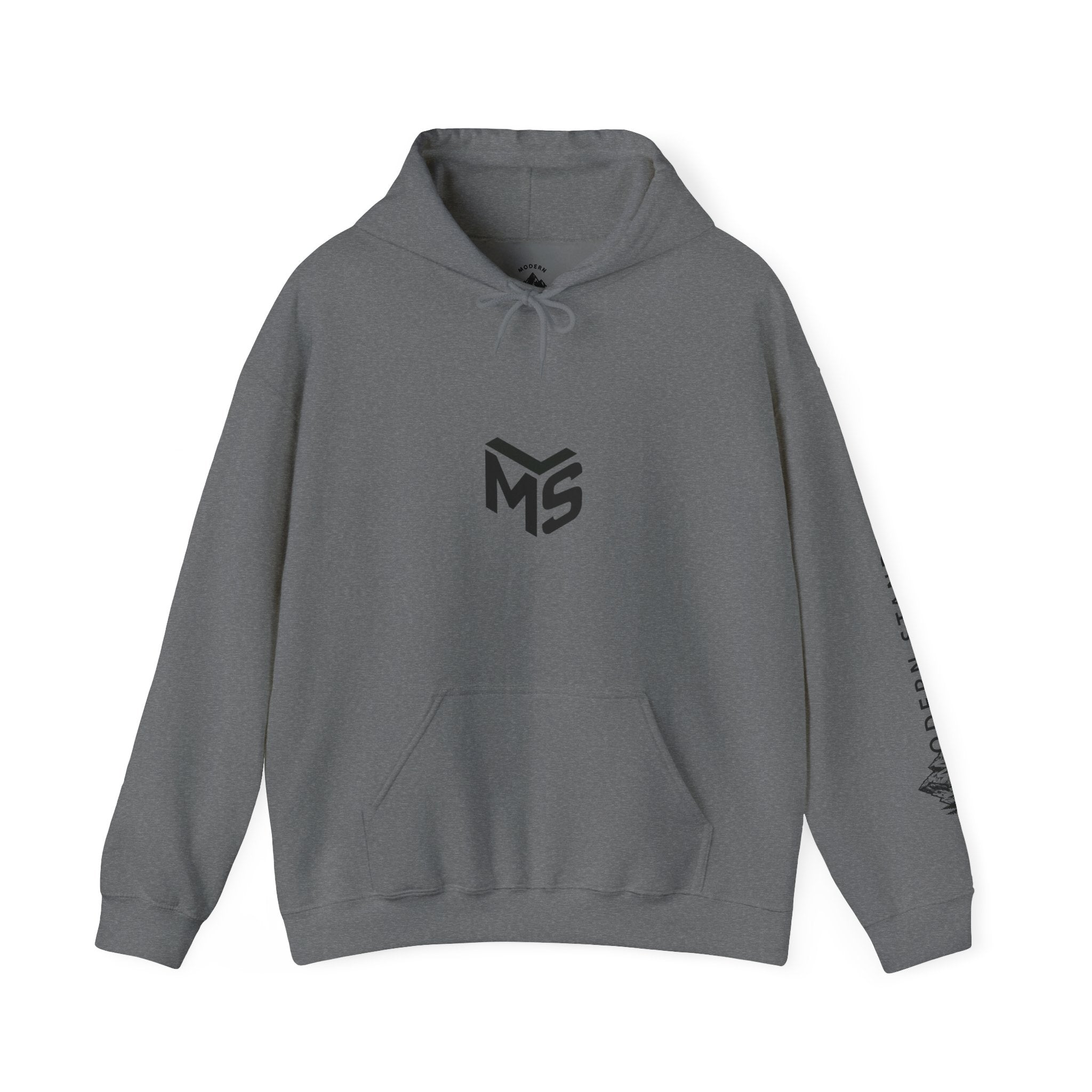 Modern Standard MS Logo Hoodie — Minimal White Pullover with Sleeve Graphic