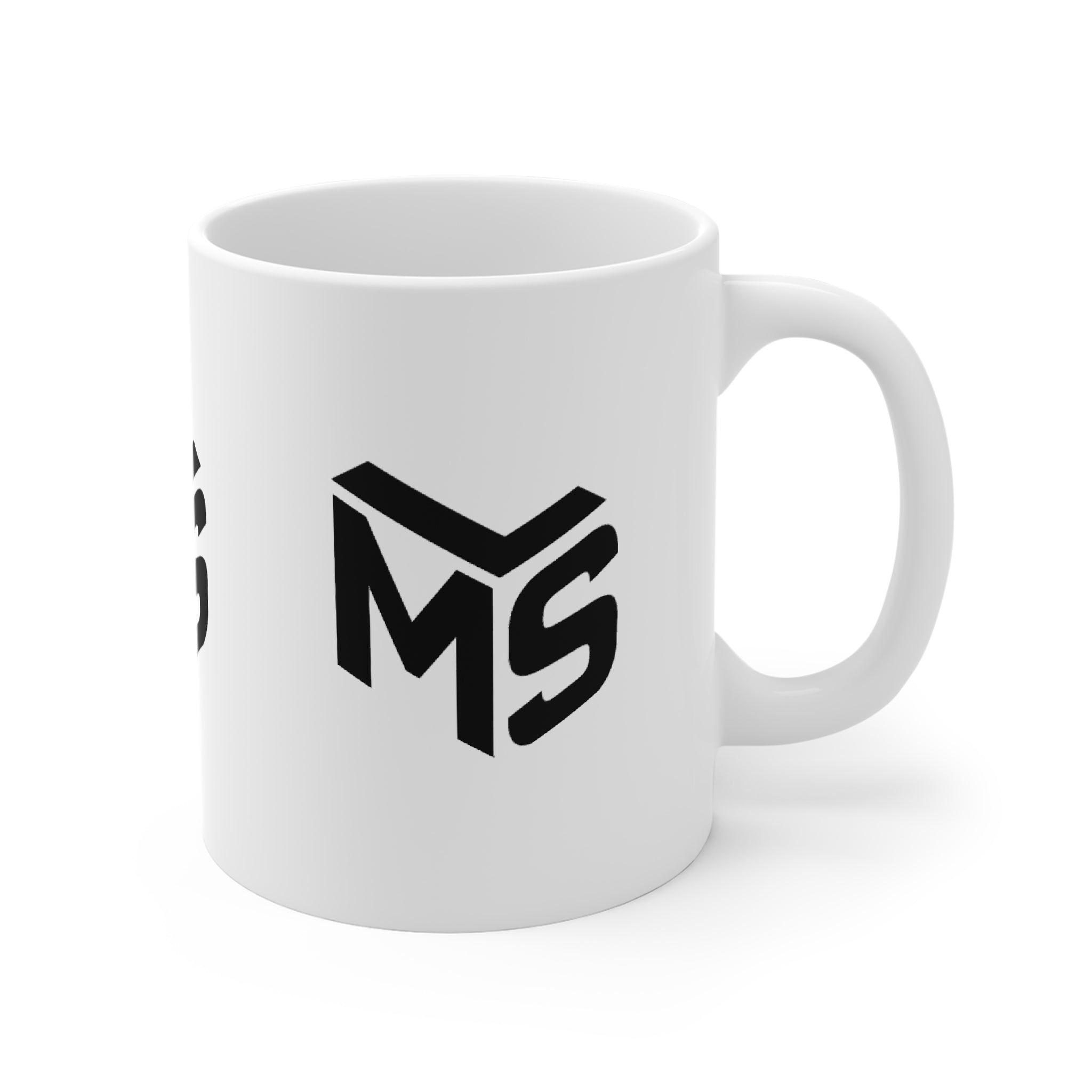 MS Logo Ceramic Mug — Minimal Black Monogram Coffee Cup