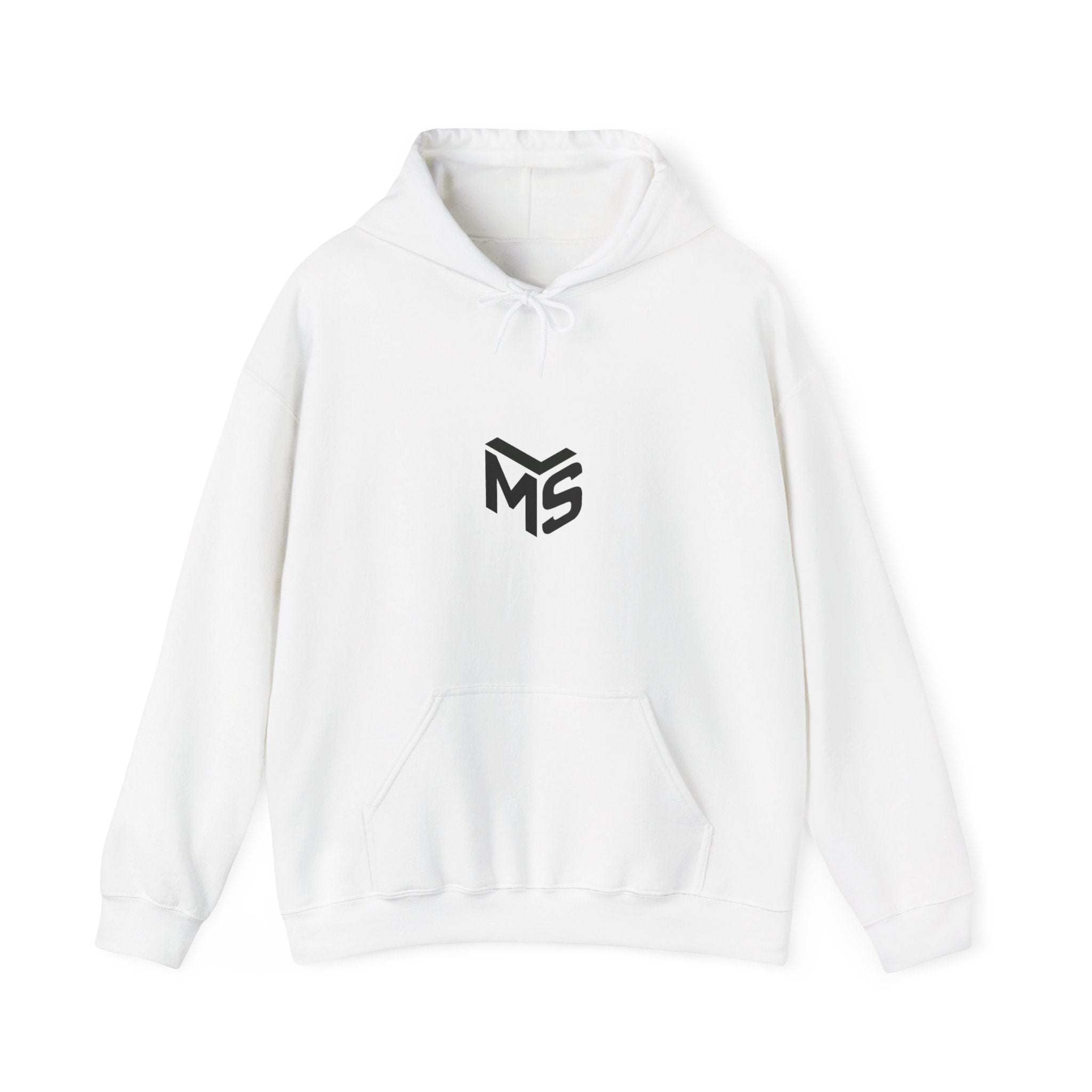 Modern Standard MS Logo Hoodie — Minimal White Pullover with Sleeve Graphic