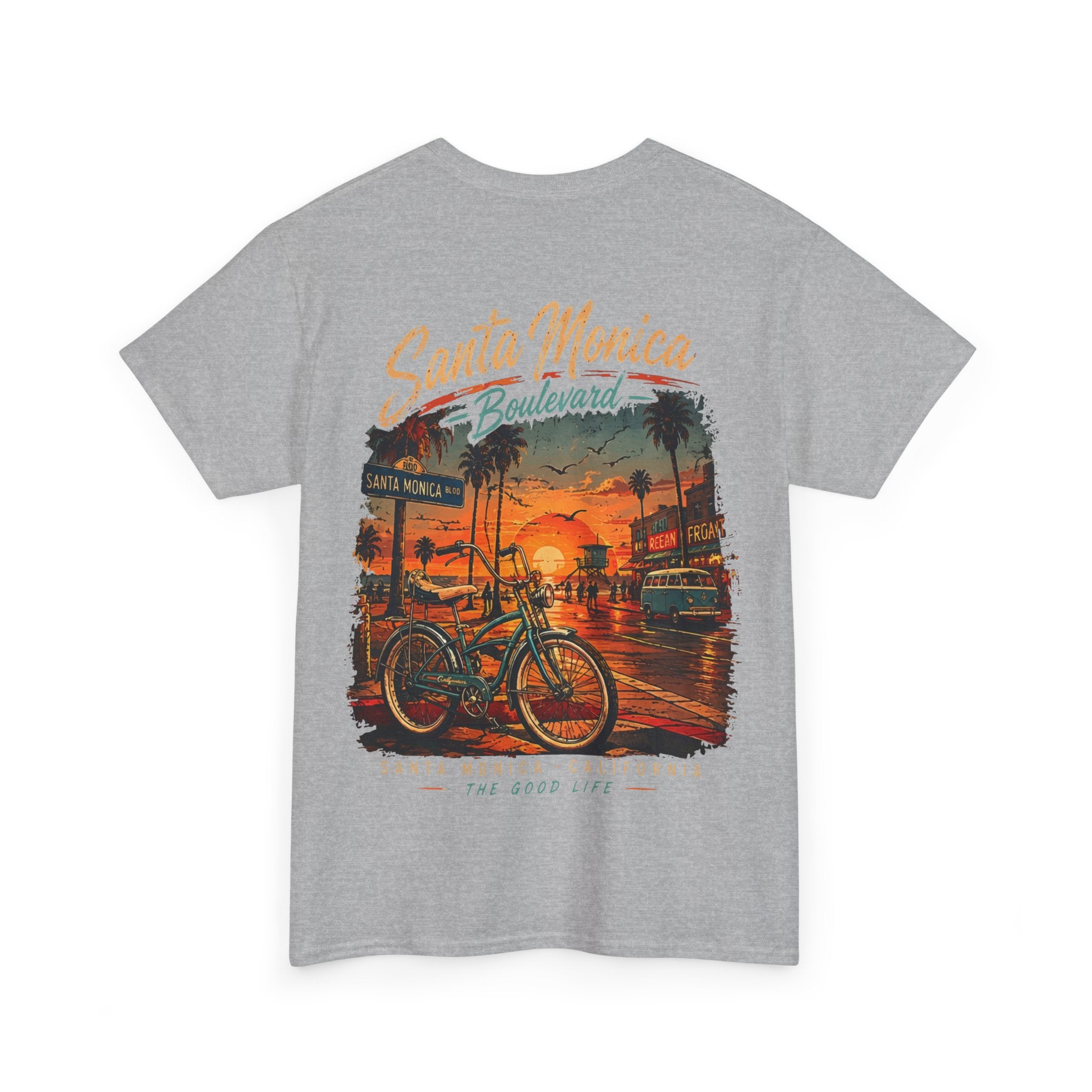 Santa Monica Boulevard Sunset Low Rider Tee — Vintage Beach Bicycle T-Shirt