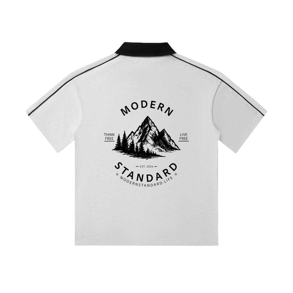 Contrast Collar Short-Sleeve Polo Shirt Mountains