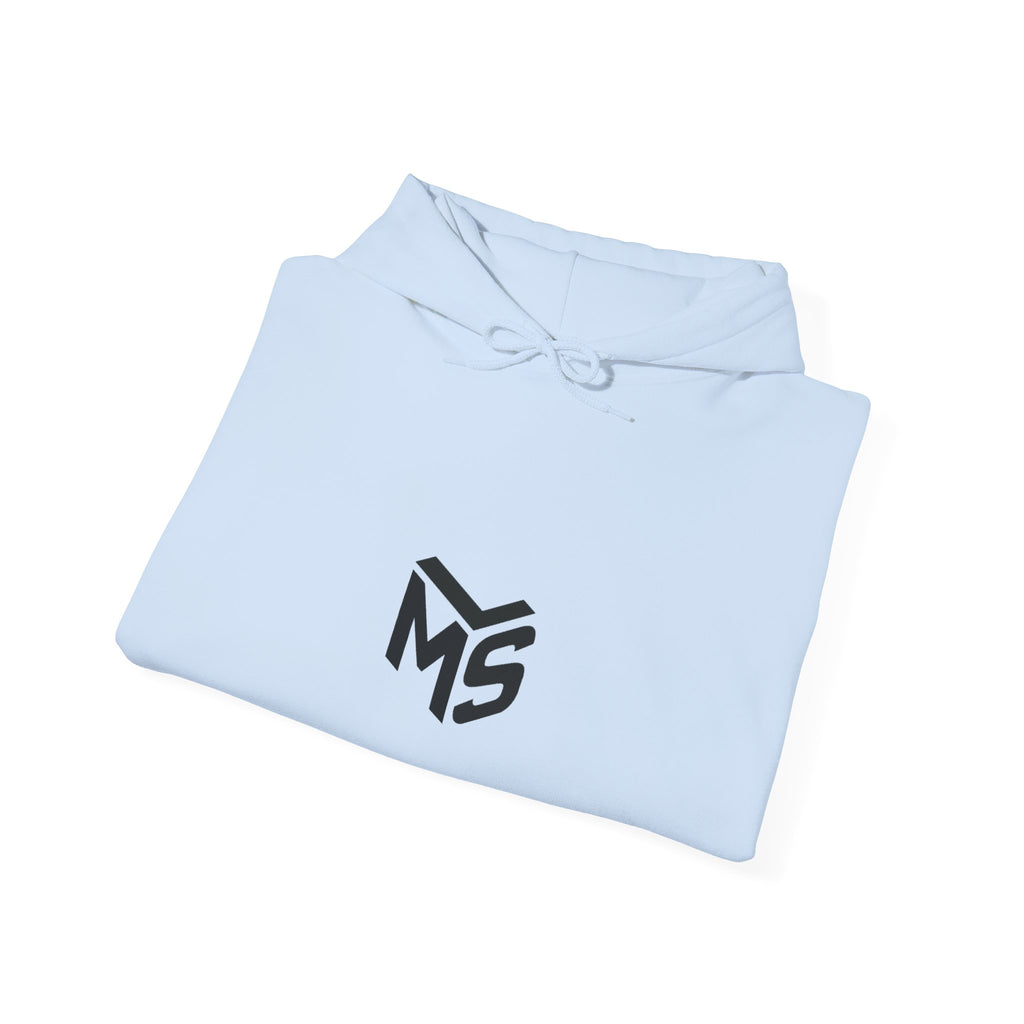 Modern Standard MS Logo Hoodie — Minimal White Pullover with Sleeve Graphic