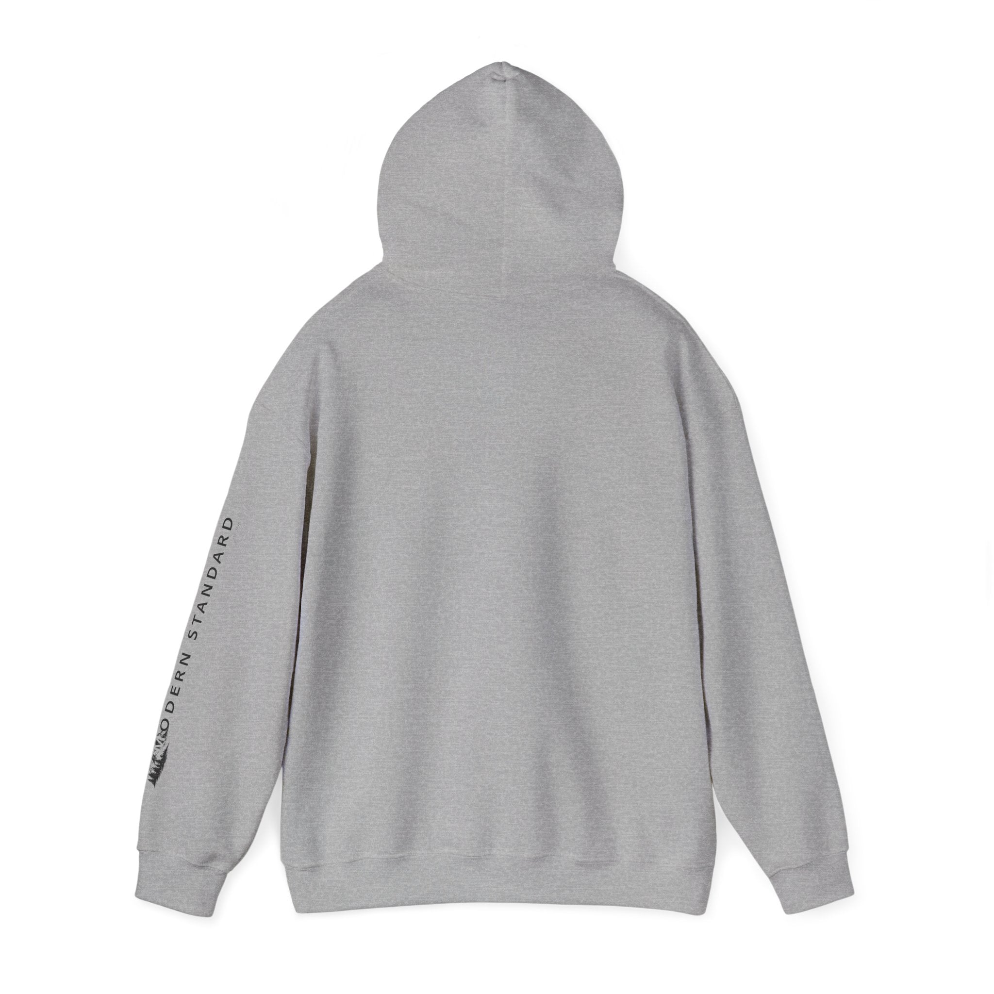 Modern Standard MS Logo Hoodie — Minimal White Pullover with Sleeve Graphic