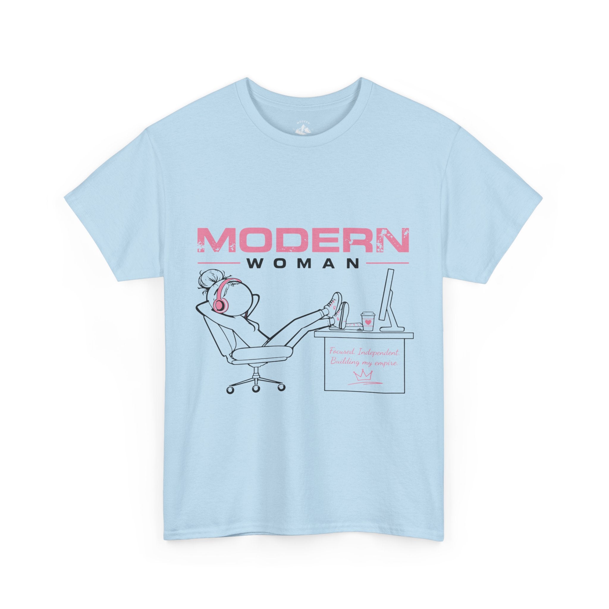 Modern Woman Tee — Feminine Graphic Cotton T‑Shirt ("Modern Woman" Desk Illustration)
