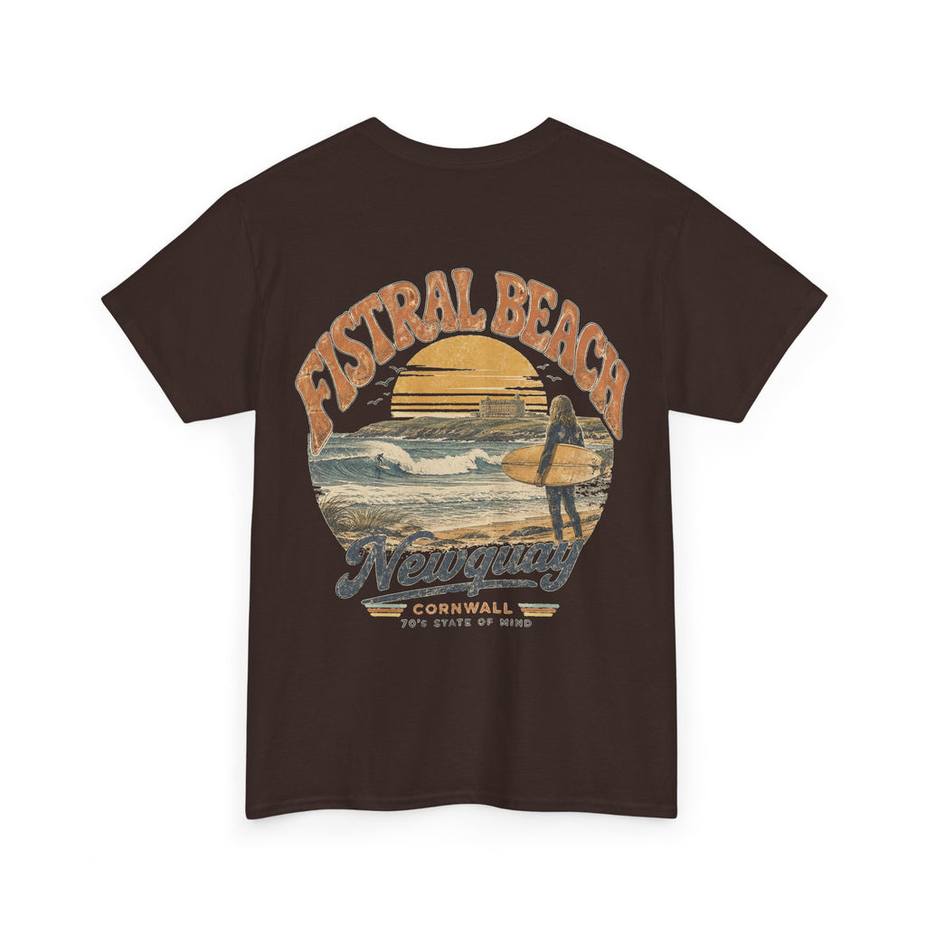 Fistral Beach '70's Surf Tee — Small Surfboard Cross Logo T-Shirt