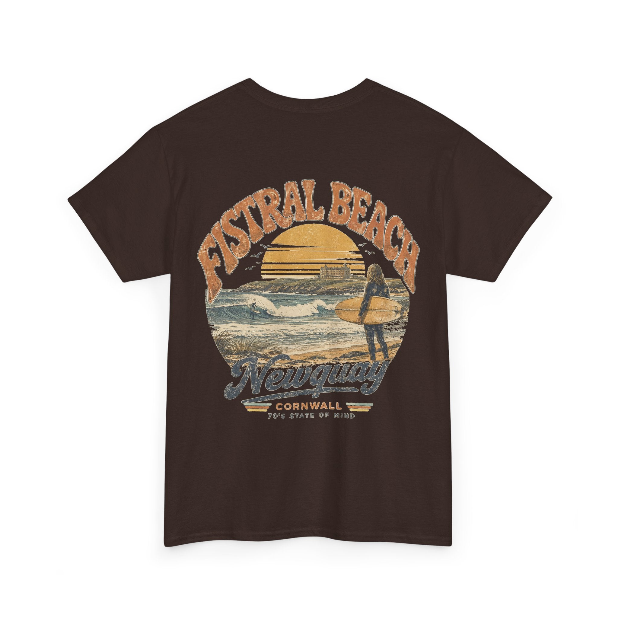 Fistral Beach '70's Surf Tee — Small Surfboard Cross Logo T-Shirt
