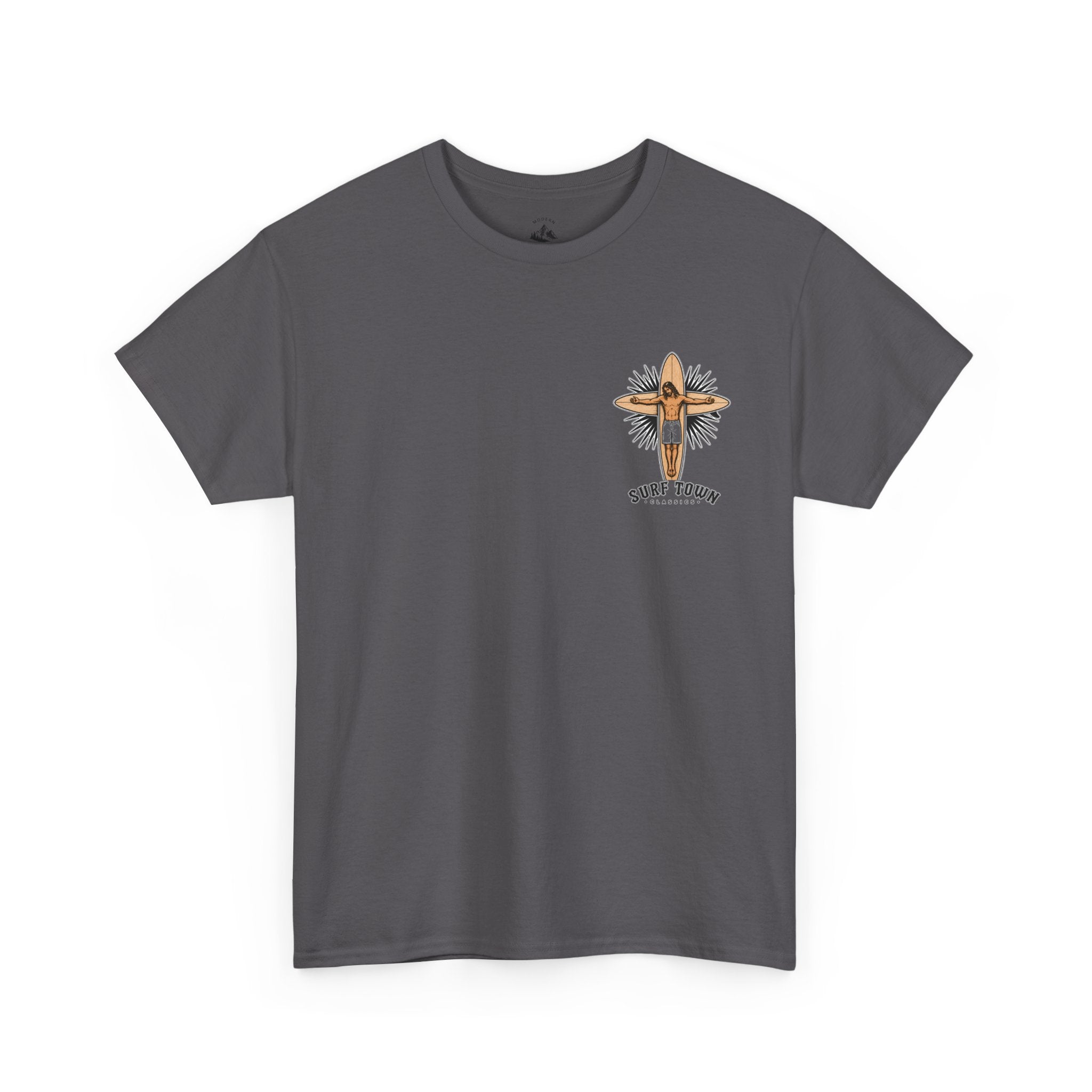 The Religion of Surfing -Surf Town Classics Tee — Surfboard Jesus Design T-Shirt