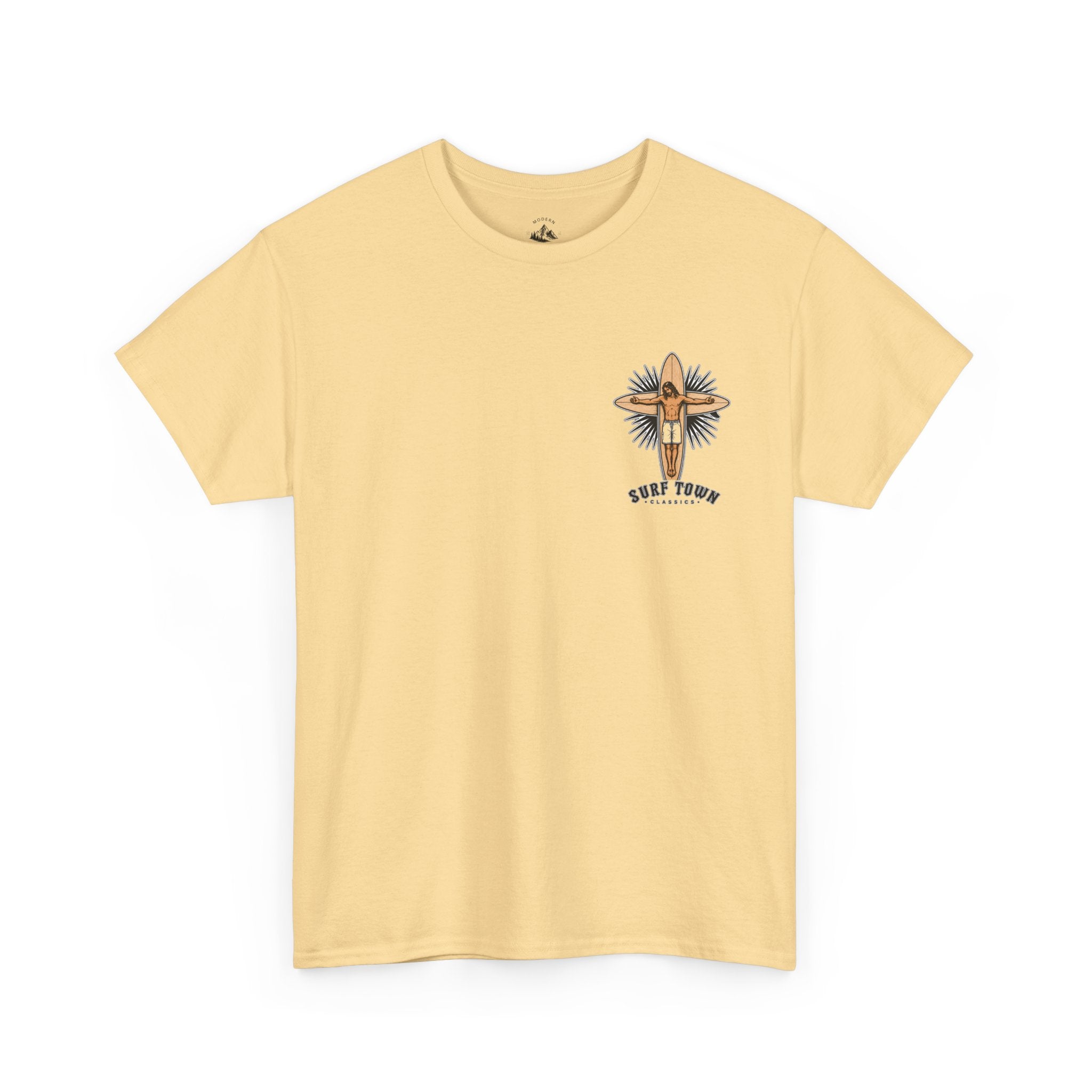 The Religion of Surfing -Surf Town Classics Tee — Surfboard Jesus Design T-Shirt
