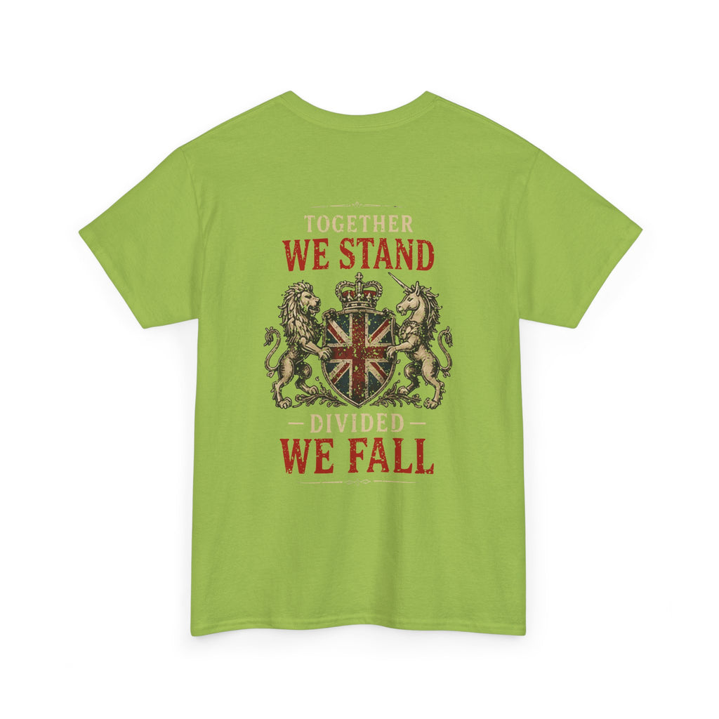 Womans Unite the Kingdom T-Shirt — Vintage Union Jack & Crest Tee ("Together We Stand, Divided We Fall")