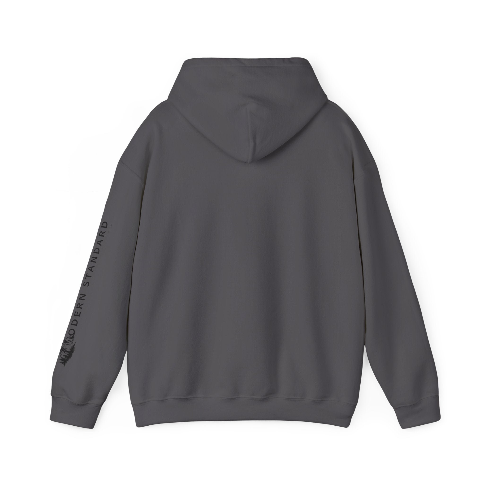 Modern Standard MS Logo Hoodie — Minimal White Pullover with Sleeve Graphic