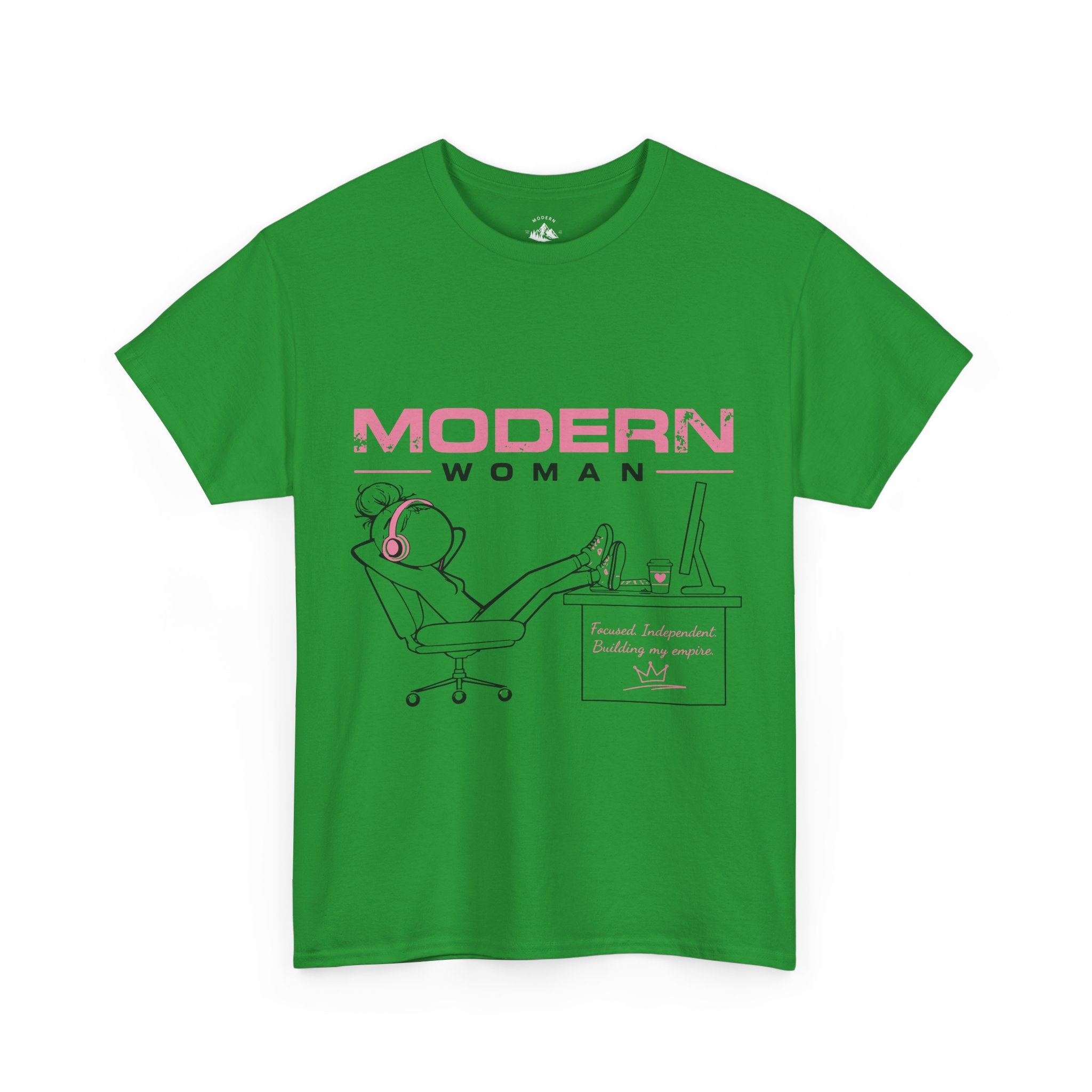 Modern Woman Tee — Feminine Graphic Cotton T‑Shirt ("Modern Woman" Desk Illustration)