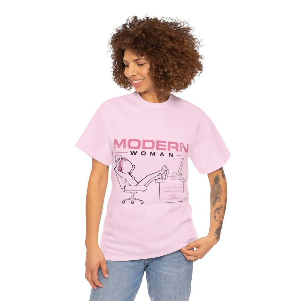 Modern Woman Tee — Feminine Graphic Cotton T‑Shirt ("Modern Woman" Desk Illustration)