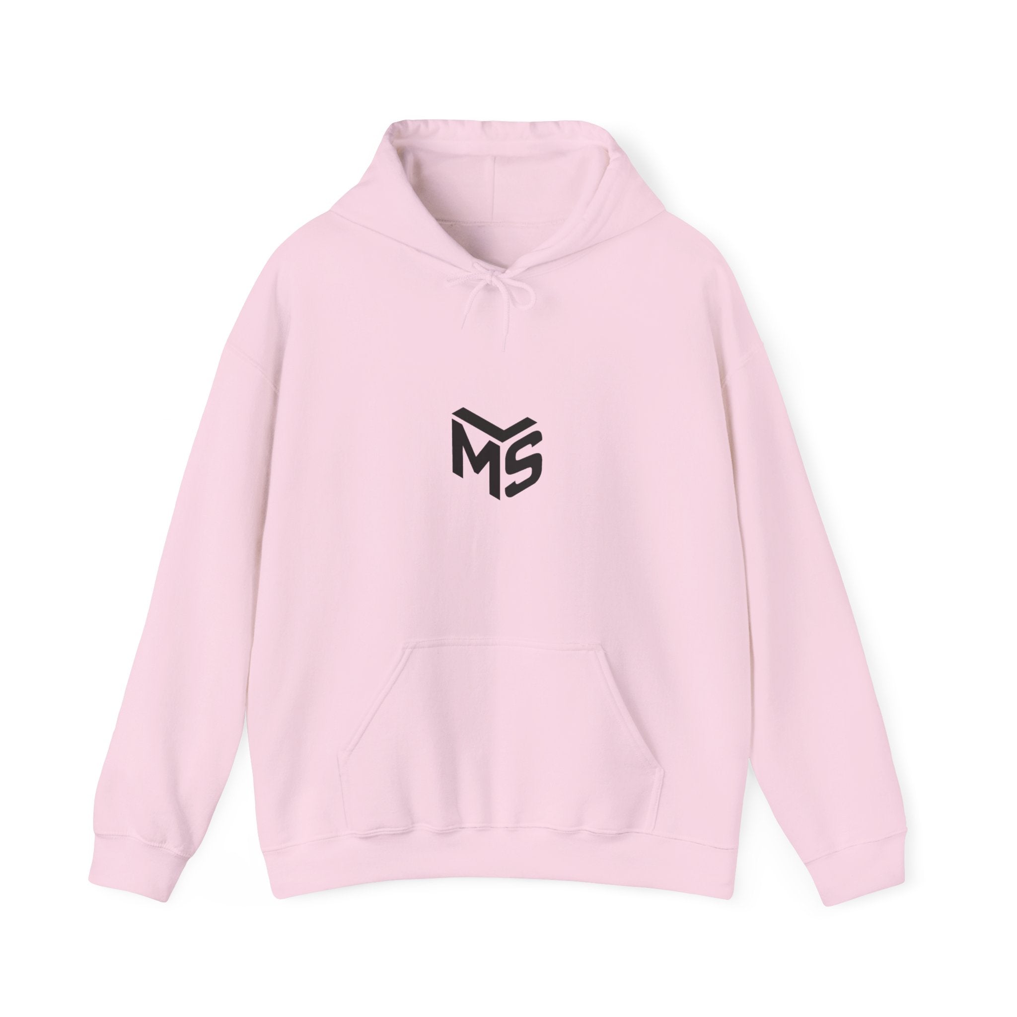 Modern Standard MS Logo Hoodie — Minimal White Pullover with Sleeve Graphic