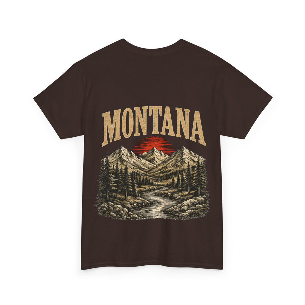 Montana Skies Cowboy Tee — Retro Mountain Landscape Graphic T-Shirt