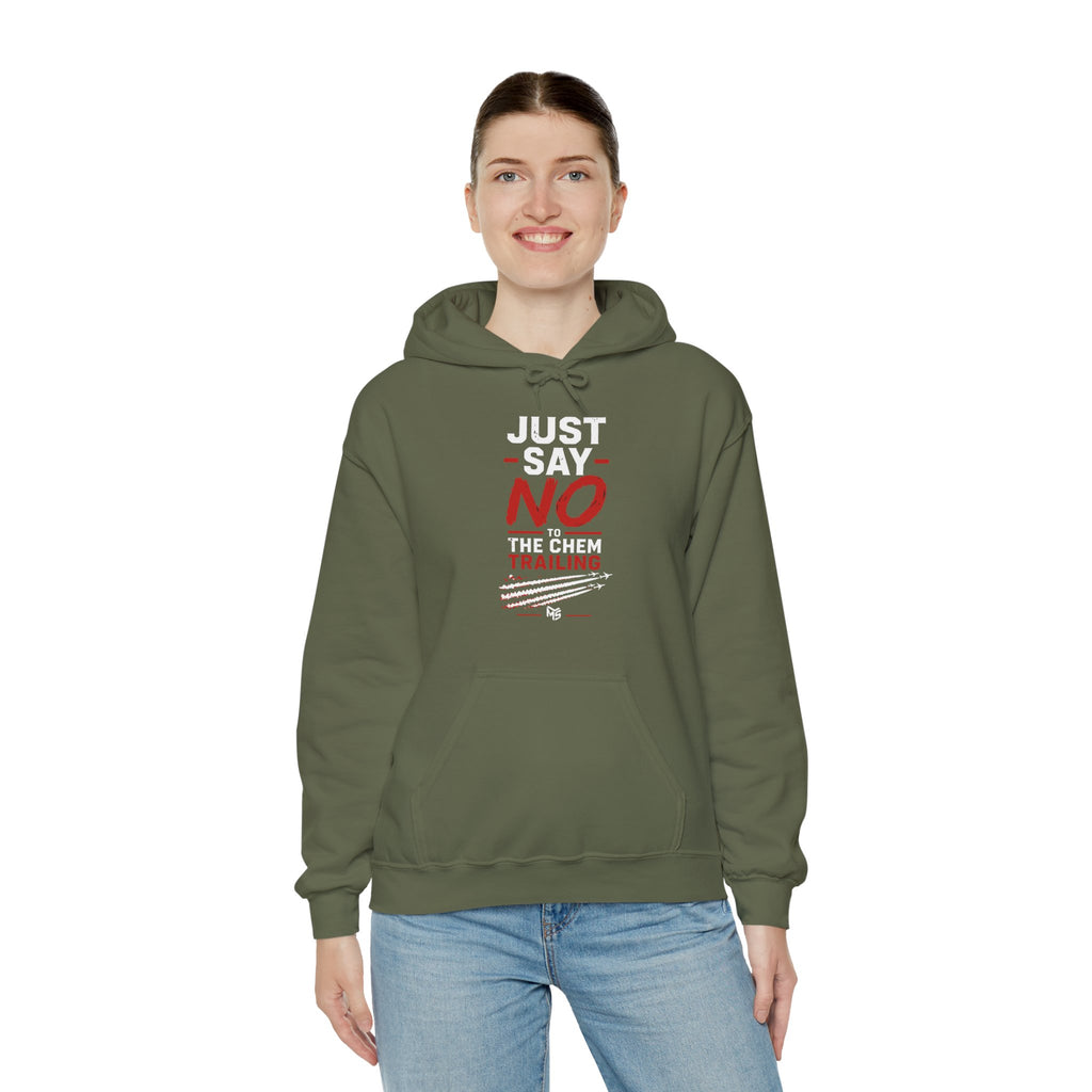 Anti Chemtrail Hoodie - "Just Say No" Protest Pullover with "Look Up. Wake Up. Speak Up." Back Print
