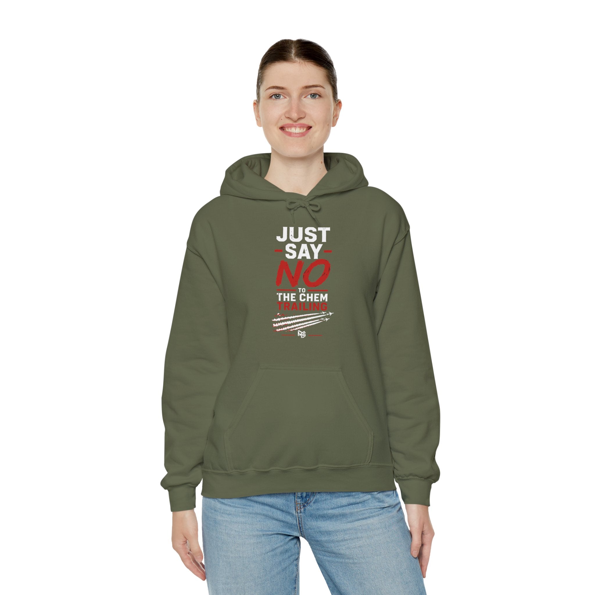 Anti Chemtrail Hoodie - "Just Say No" Protest Pullover with "Look Up. Wake Up. Speak Up." Back Print
