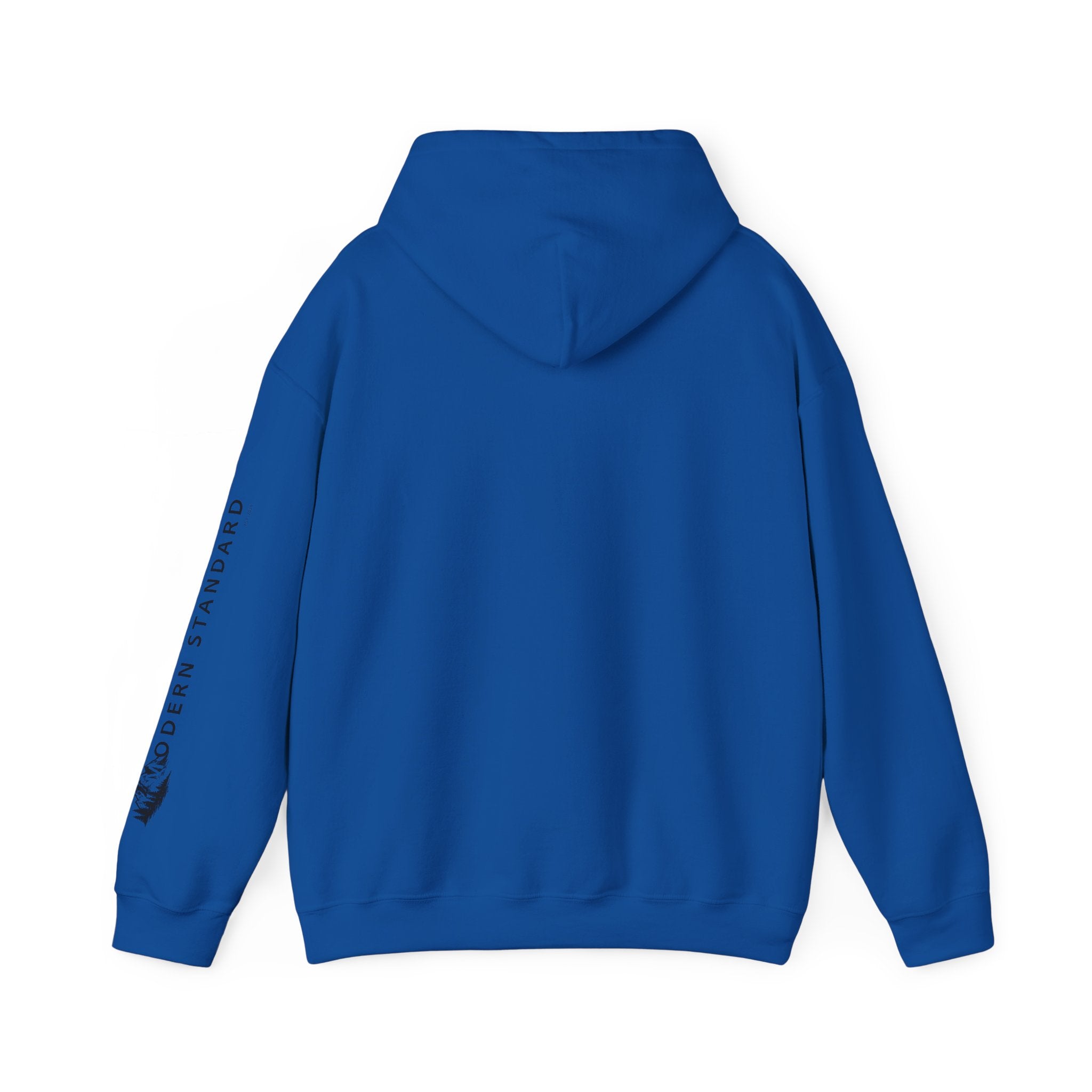Modern Standard MS Logo Hoodie — Minimal White Pullover with Sleeve Graphic