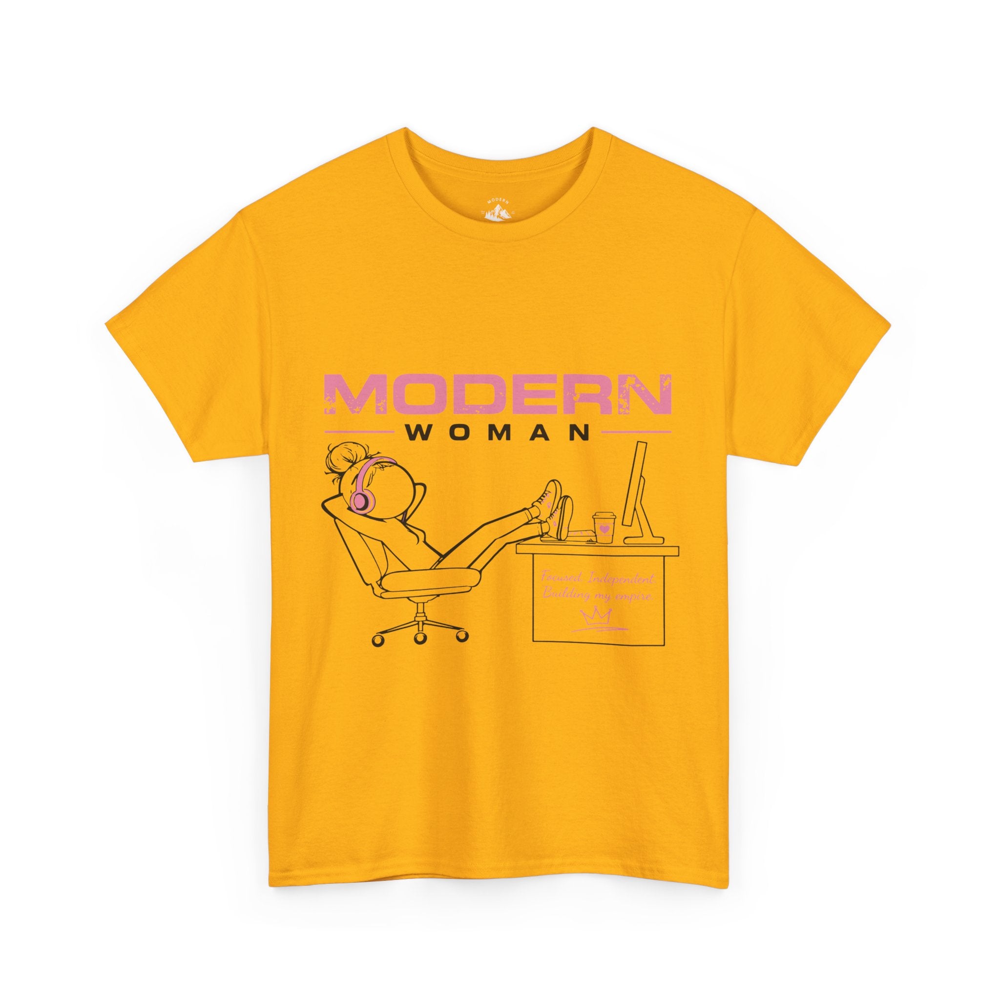 Modern Woman Tee — Feminine Graphic Cotton T‑Shirt ("Modern Woman" Desk Illustration)