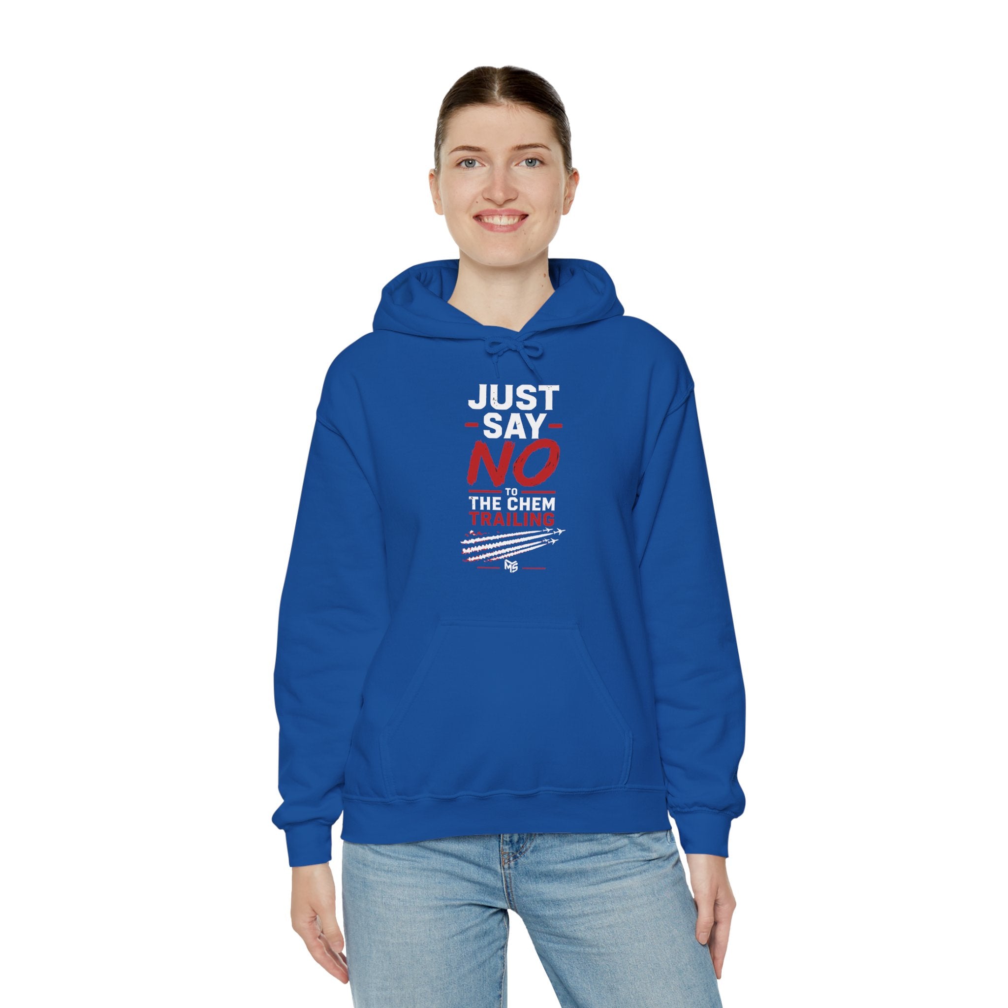 Anti Chemtrail Hoodie - "Just Say No" Protest Pullover with "Look Up. Wake Up. Speak Up." Back Print