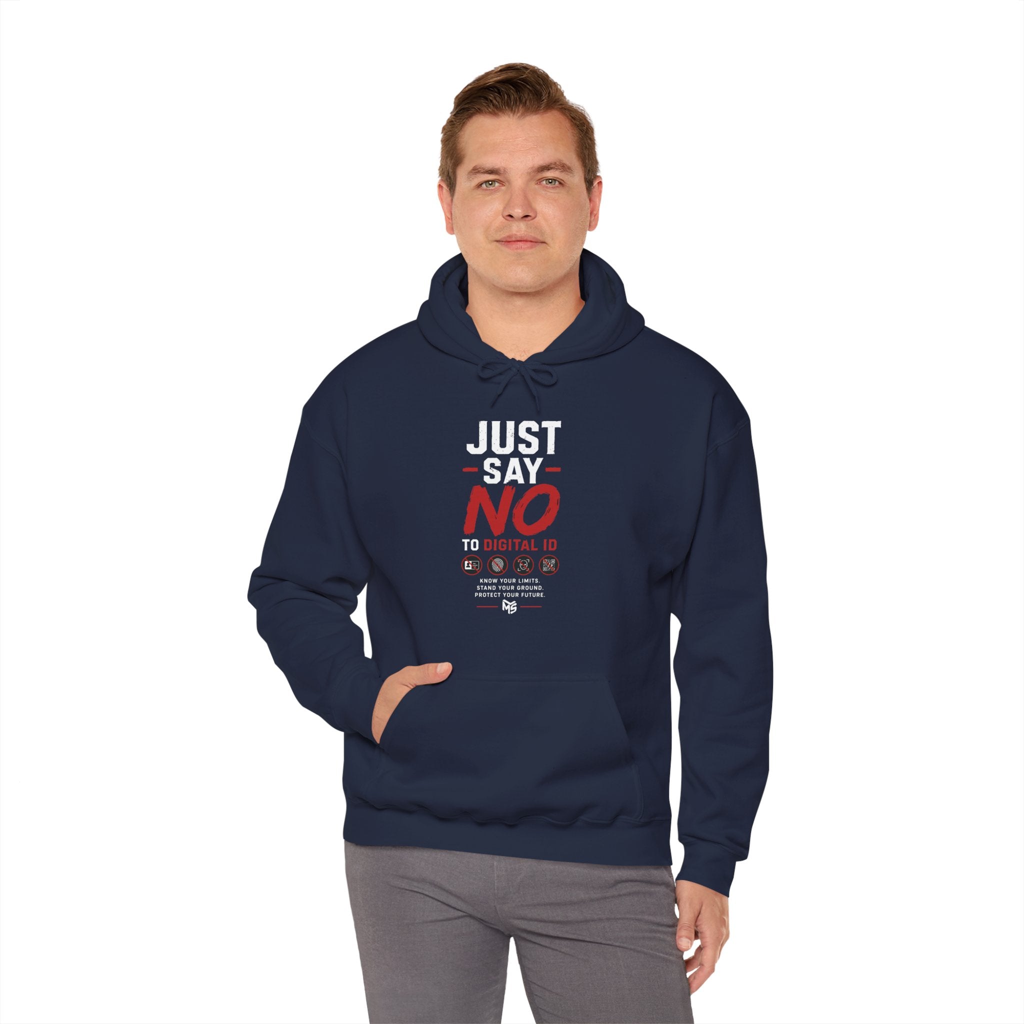 Just Say No to Digital ID Hoodie — "We Don't Consent to Control. Freedom Is Not Optional."
