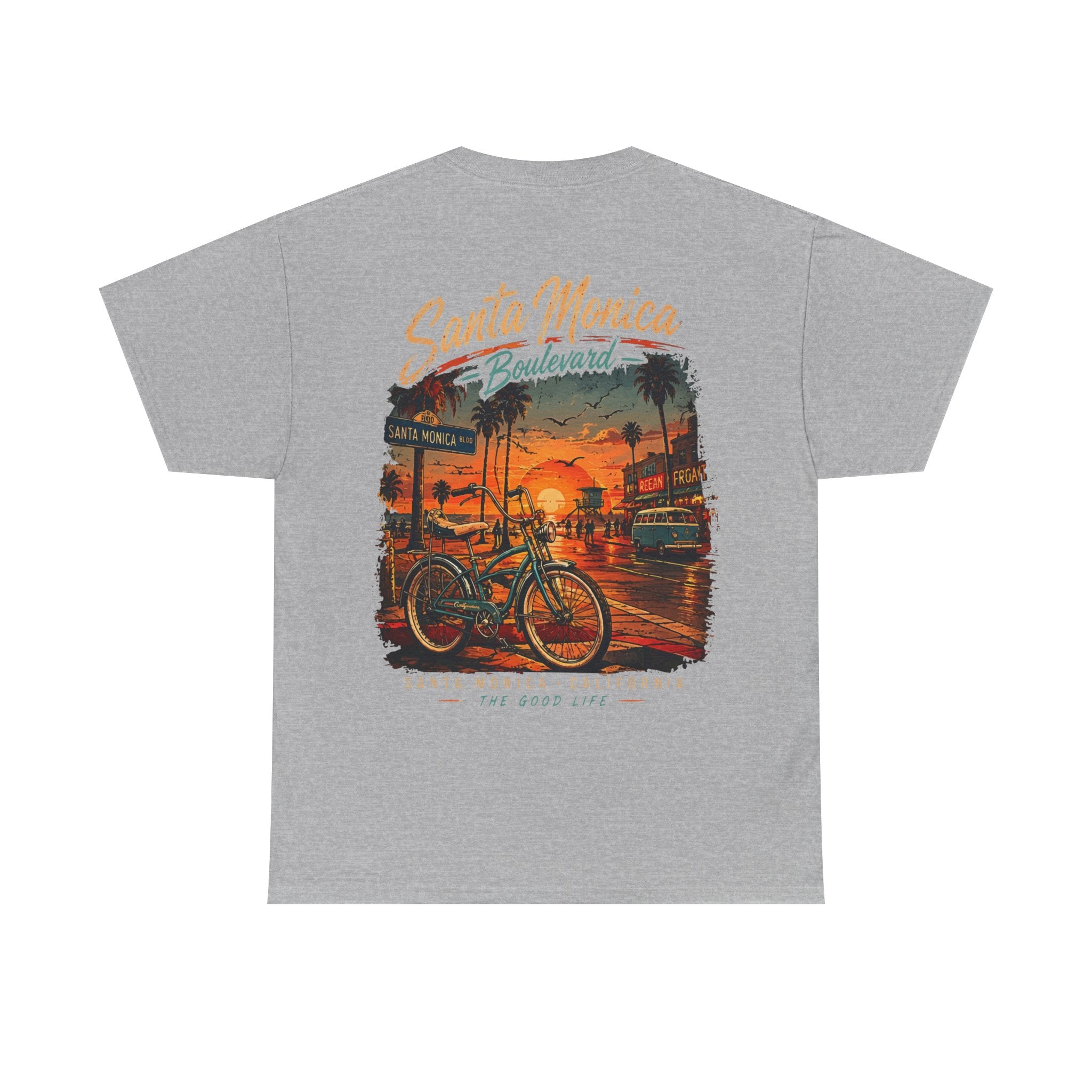 Santa Monica Boulevard Sunset Low Rider Tee — Vintage Beach Bicycle T-Shirt