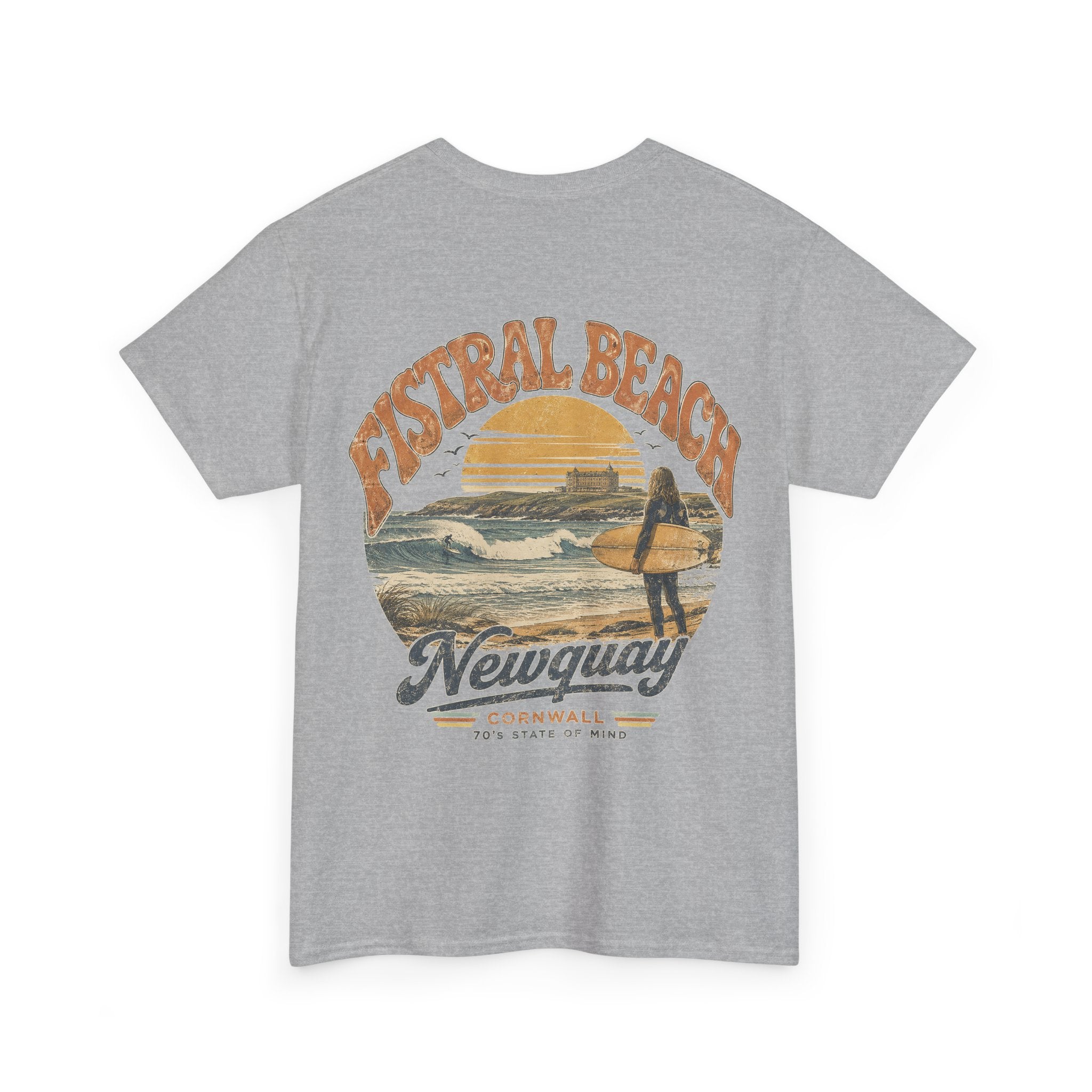 Fistral Beach '70's Surf Tee — Small Surfboard Cross Logo T-Shirt