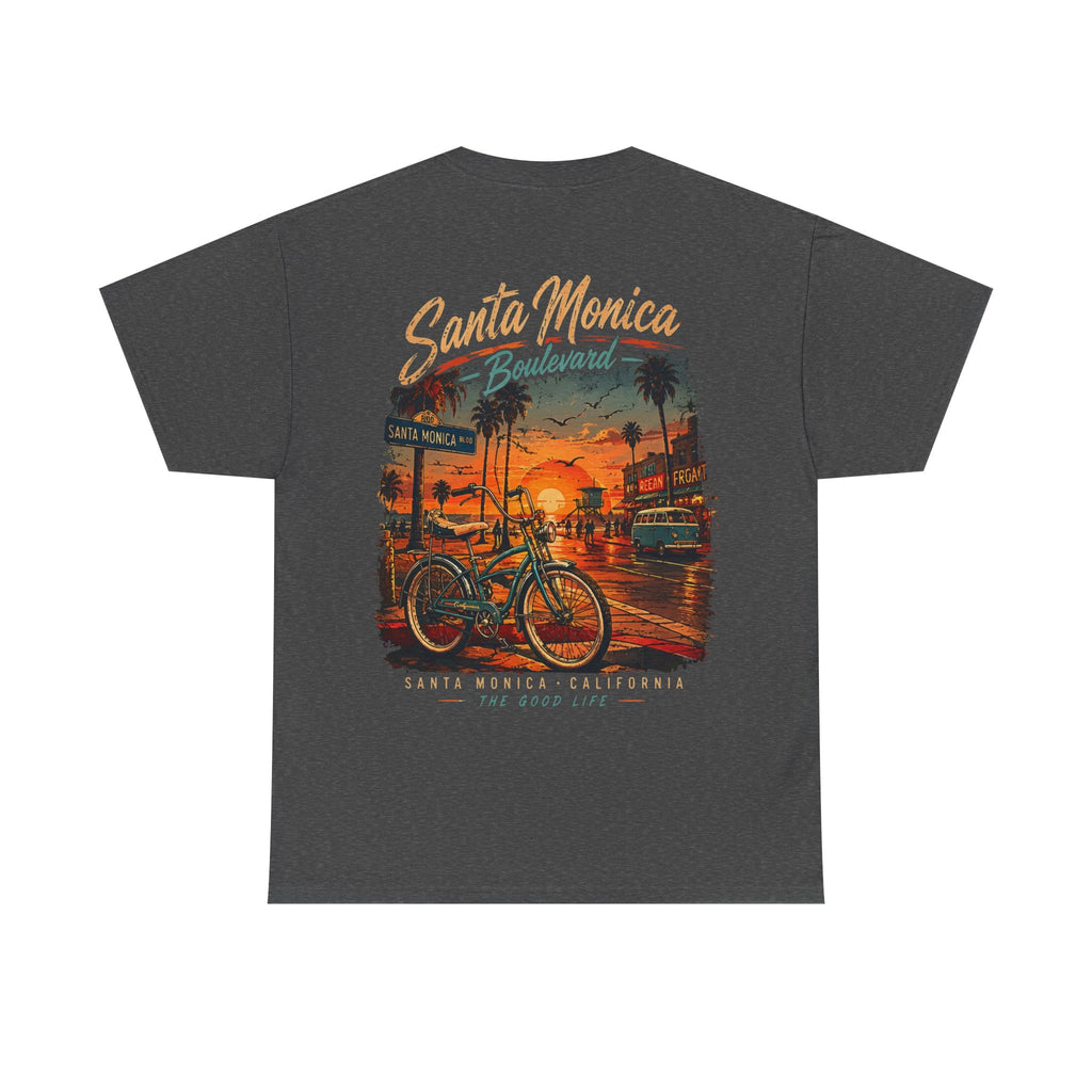 Santa Monica Boulevard Sunset Low Rider Tee — Vintage Beach Bicycle T-Shirt