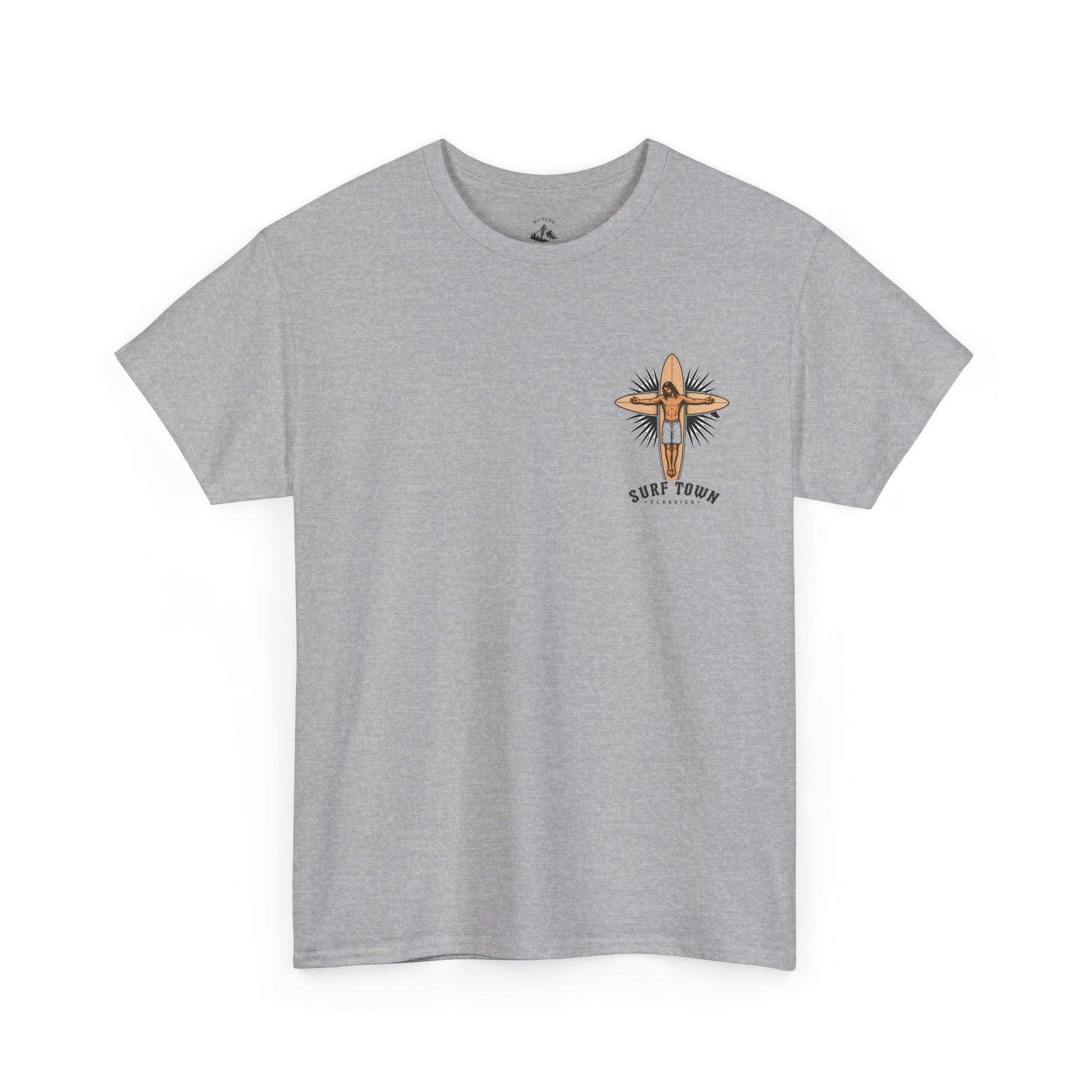 The Religion of Surfing -Surf Town Classics Tee — Surfboard Jesus Design T-Shirt