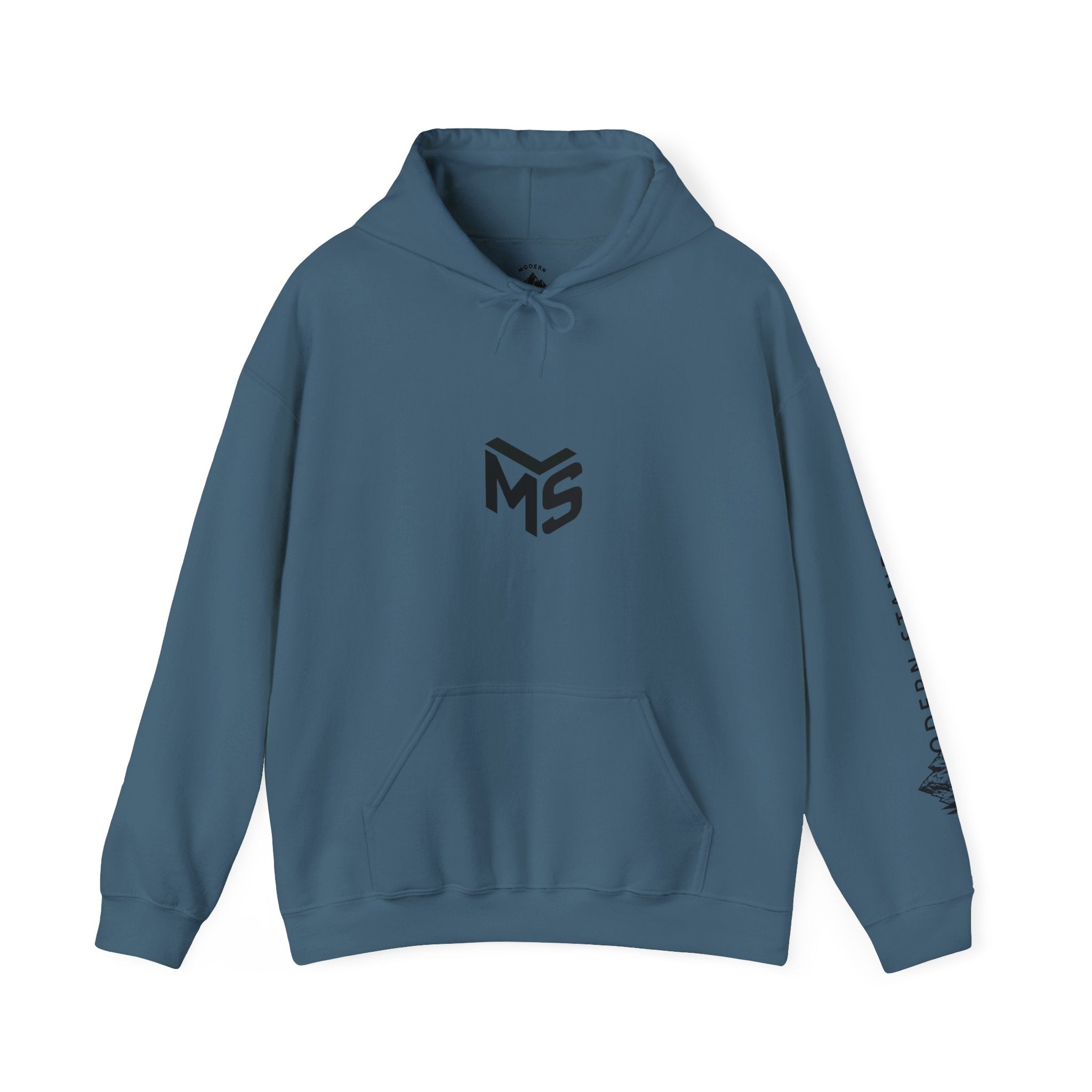 Modern Standard MS Logo Hoodie — Minimal White Pullover with Sleeve Graphic