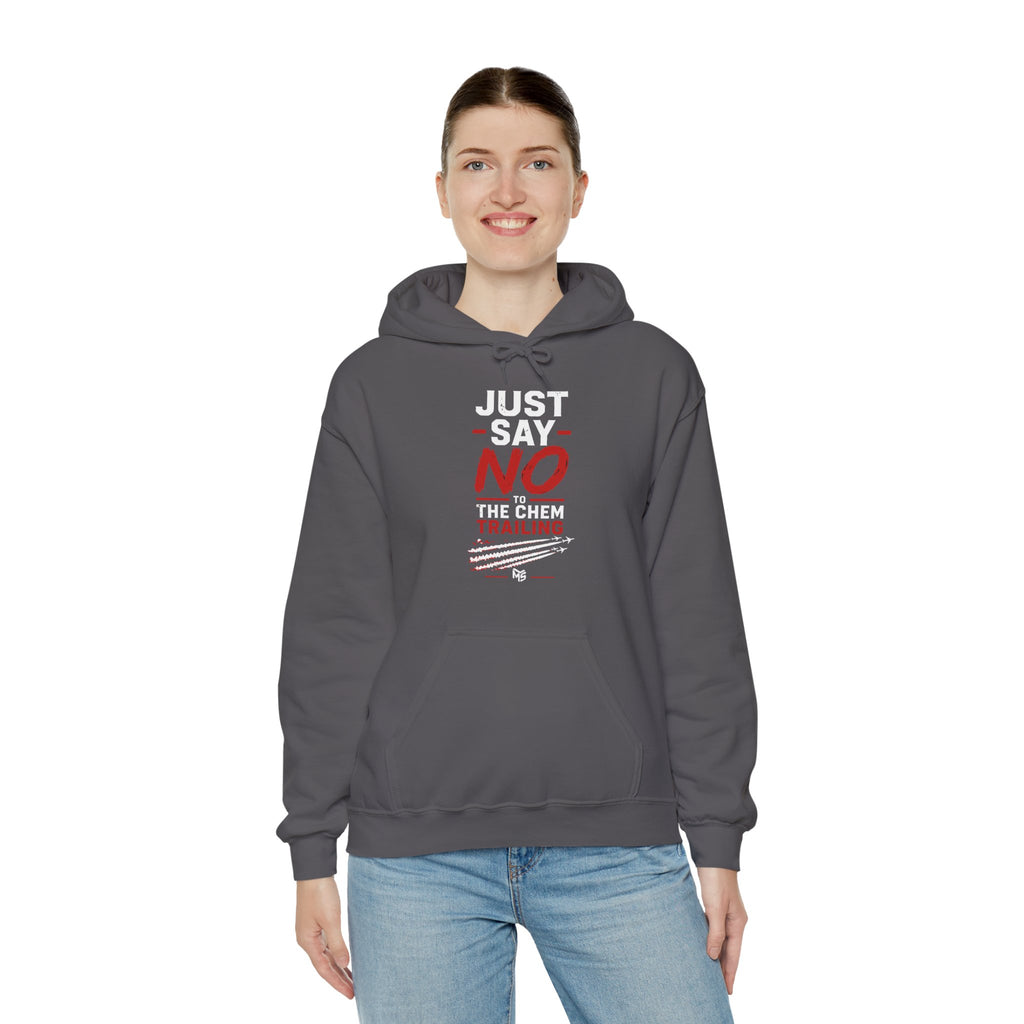 Anti Chemtrail Hoodie - "Just Say No" Protest Pullover with "Look Up. Wake Up. Speak Up." Back Print