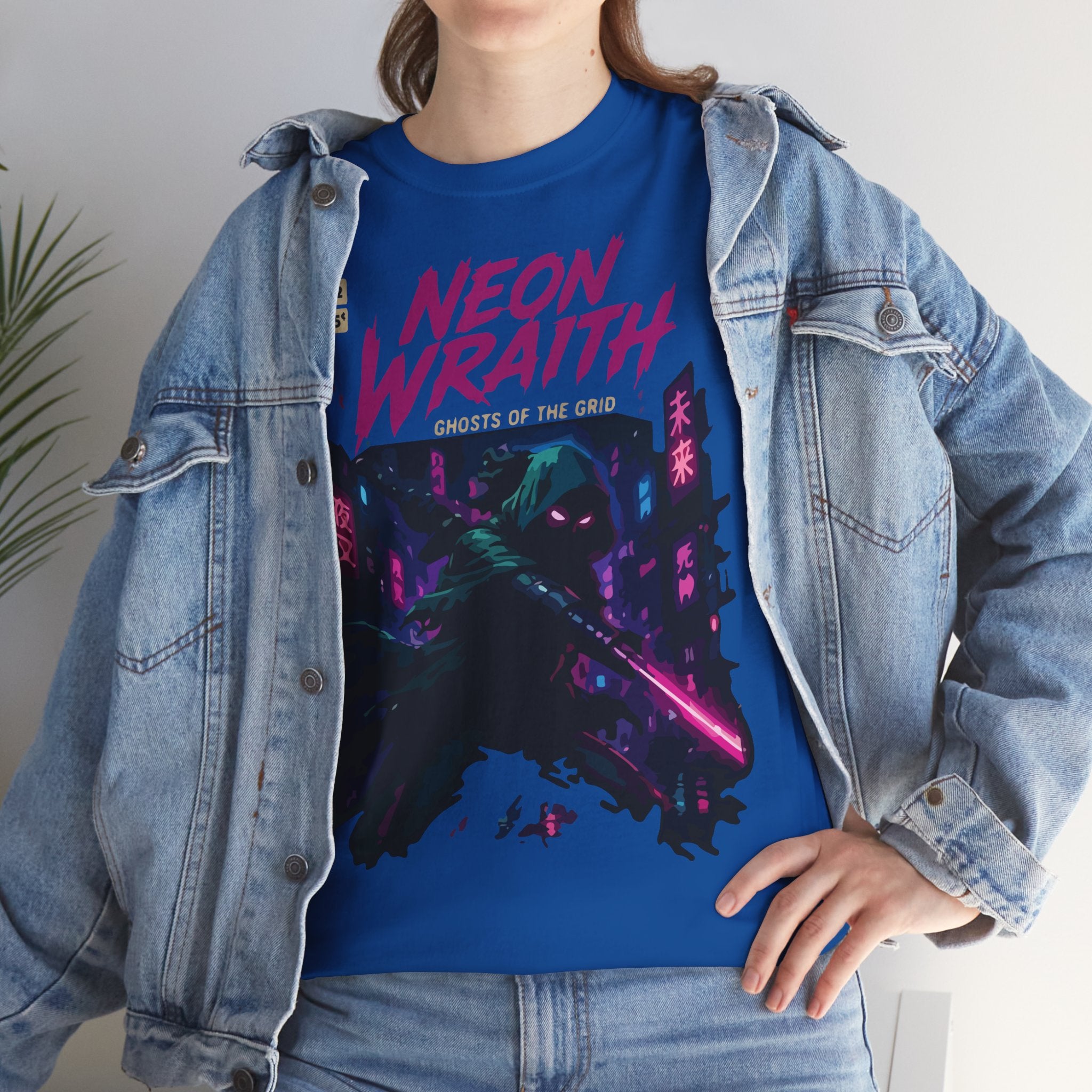 Neon Wraith T-Shirt — Cyberpunk Samurai Graphic Tee ("Neon Wraith: Ghosts of the Grid")