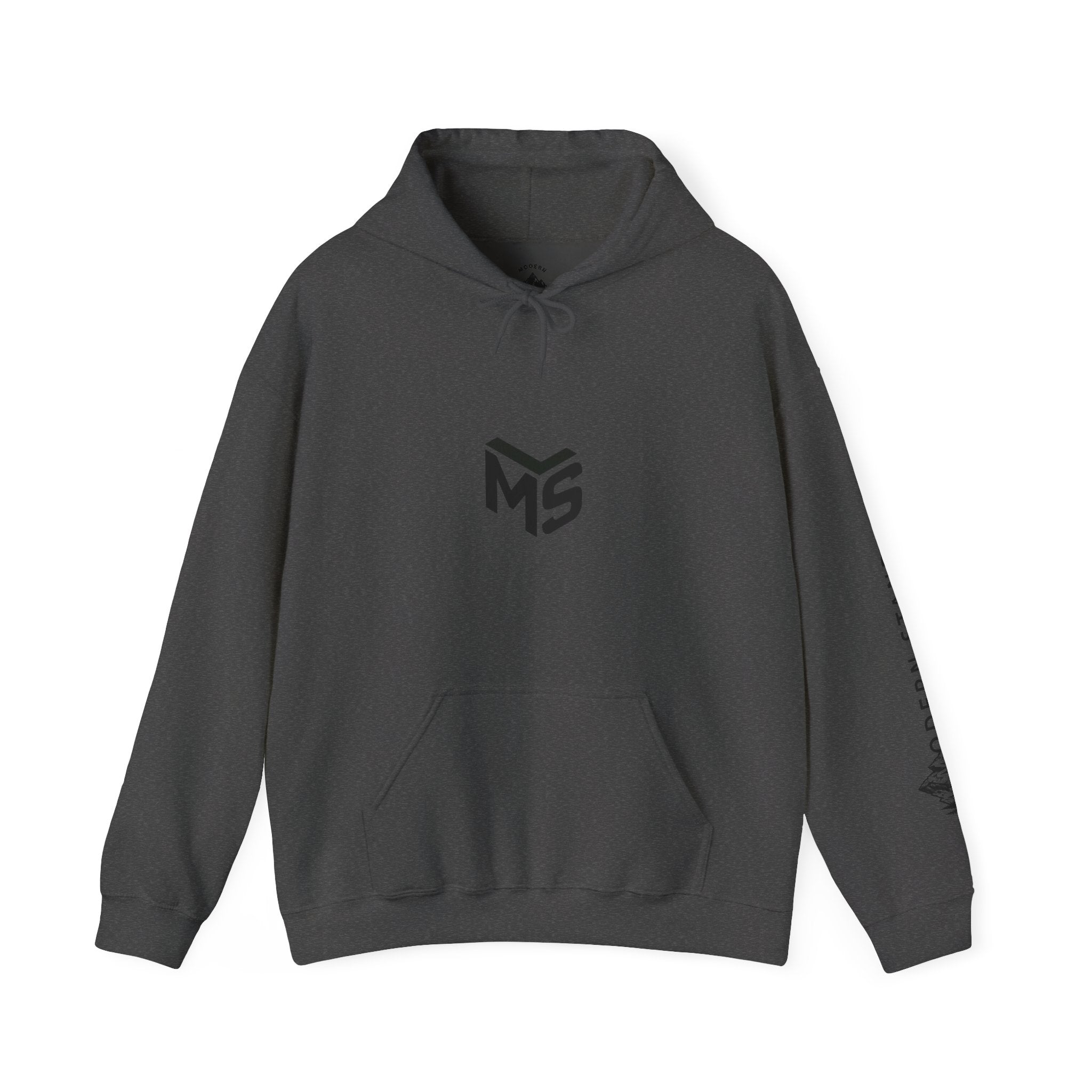 Modern Standard MS Logo Hoodie — Minimal White Pullover with Sleeve Graphic