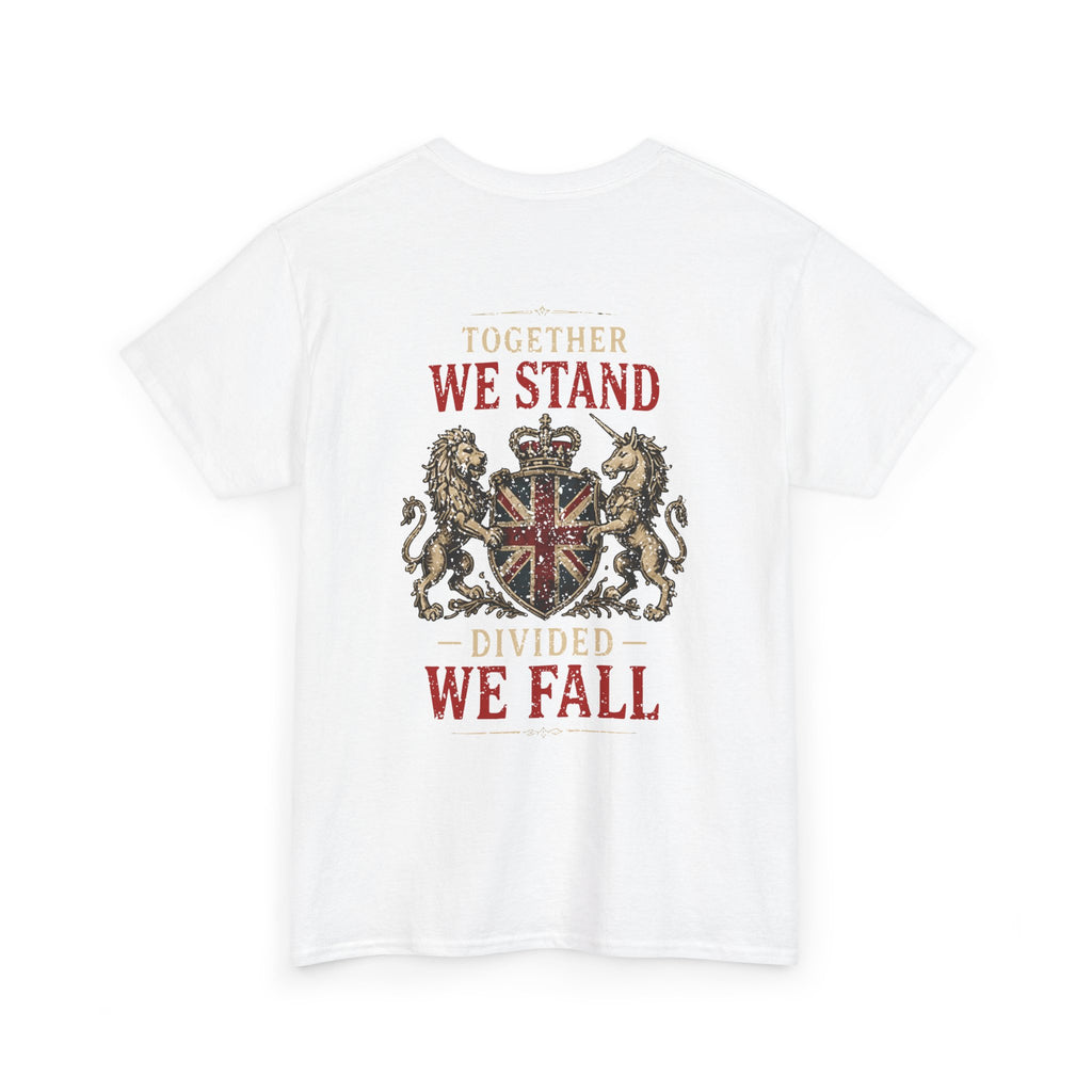 Womans Unite the Kingdom T-Shirt — Vintage Union Jack & Crest Tee ("Together We Stand, Divided We Fall")