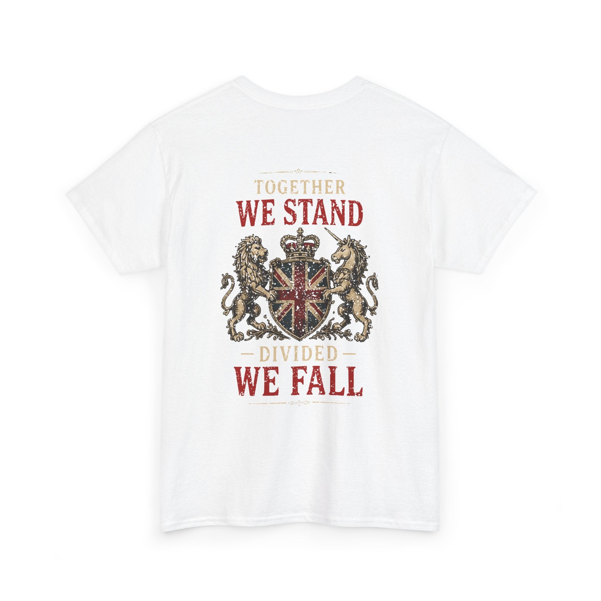 Womans Unite the Kingdom T-Shirt — Vintage Union Jack & Crest Tee ("Together We Stand, Divided We Fall")