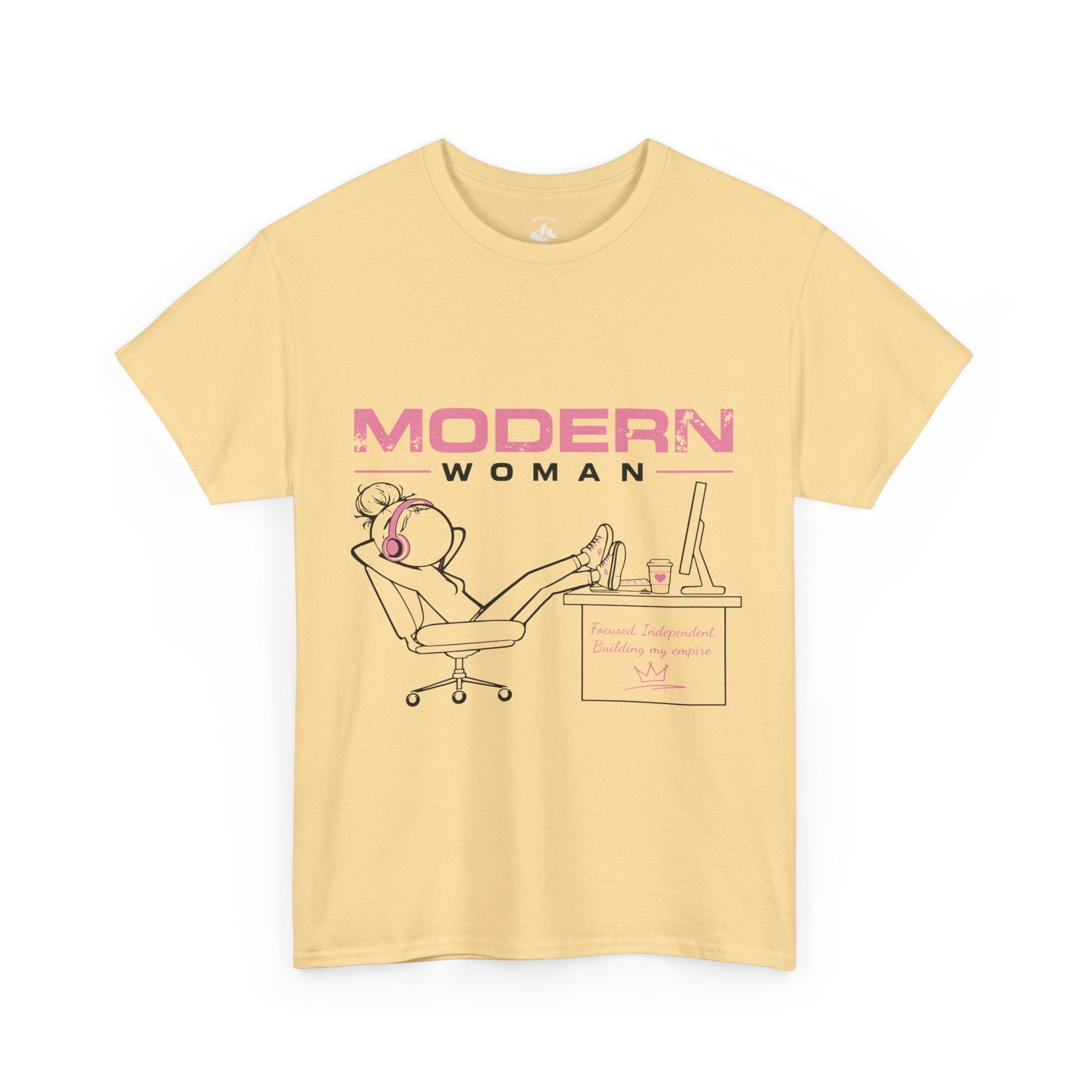 Modern Woman Tee — Feminine Graphic Cotton T‑Shirt ("Modern Woman" Desk Illustration)