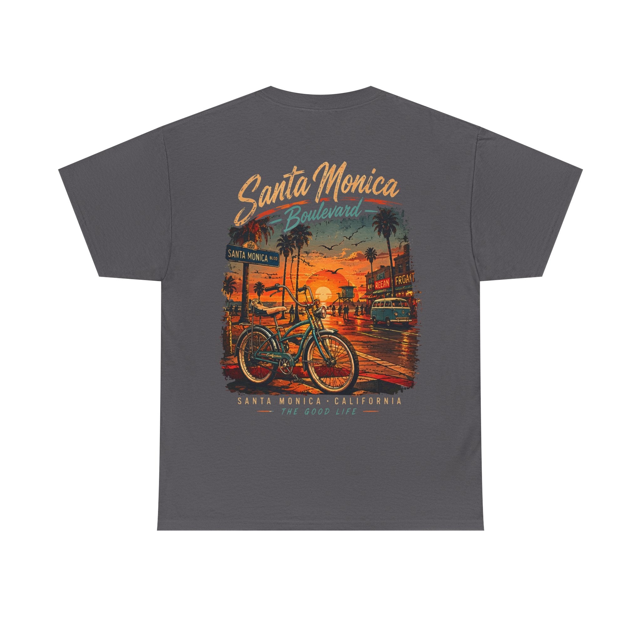 Santa Monica Boulevard Sunset Low Rider Tee — Vintage Beach Bicycle T-Shirt