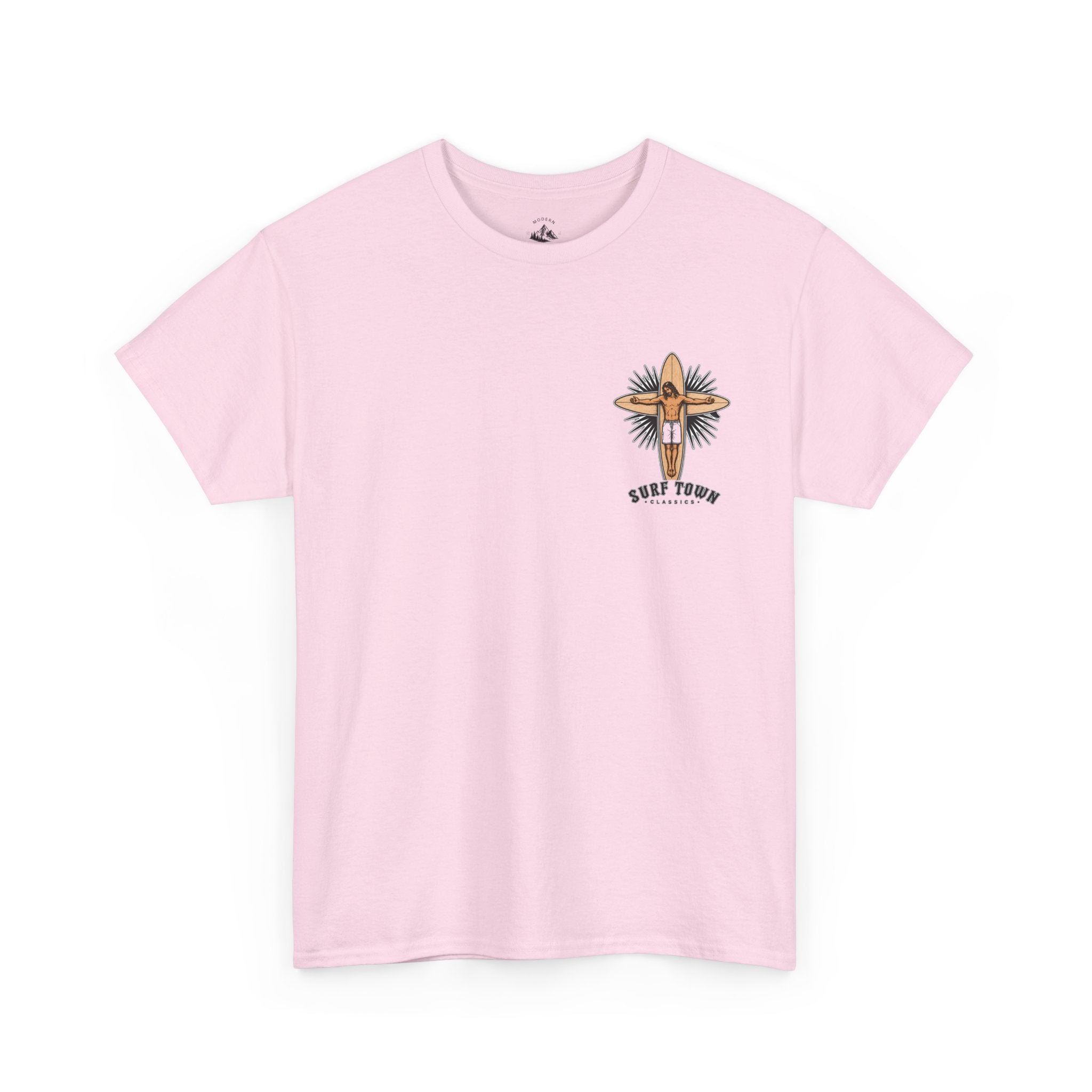 The Religion of Surfing -Surf Town Classics Tee — Surfboard Jesus Design T-Shirt