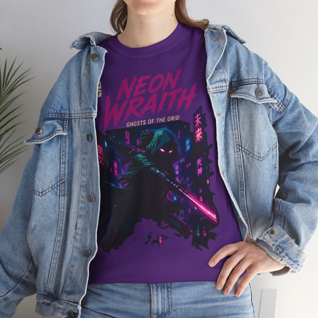 Neon Wraith T-Shirt — Cyberpunk Samurai Graphic Tee ("Neon Wraith: Ghosts of the Grid")